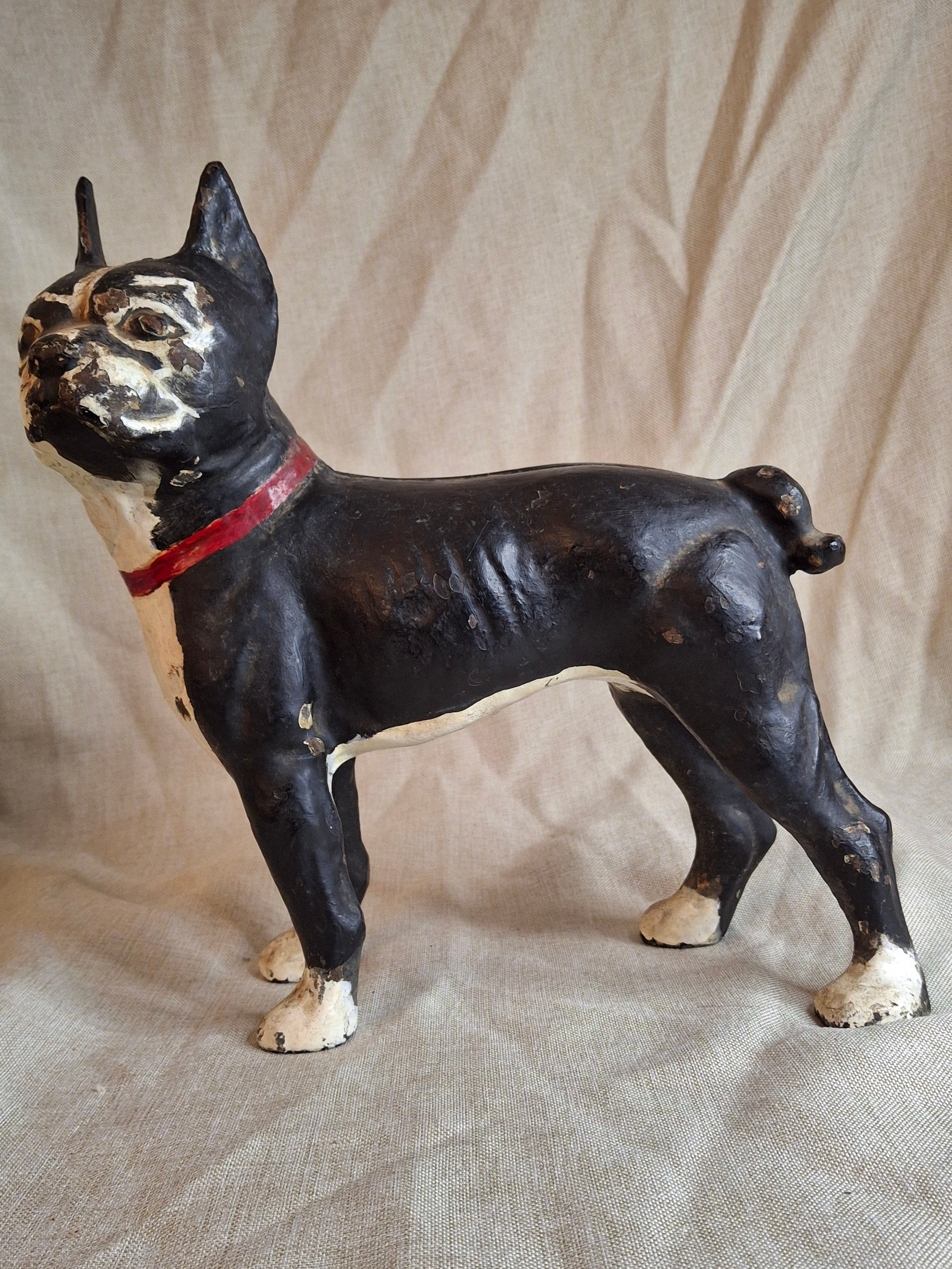 Antique National Foundry Cast Iron Boston Terrier Dog Doorstop Left Facing #149 C. 1920s