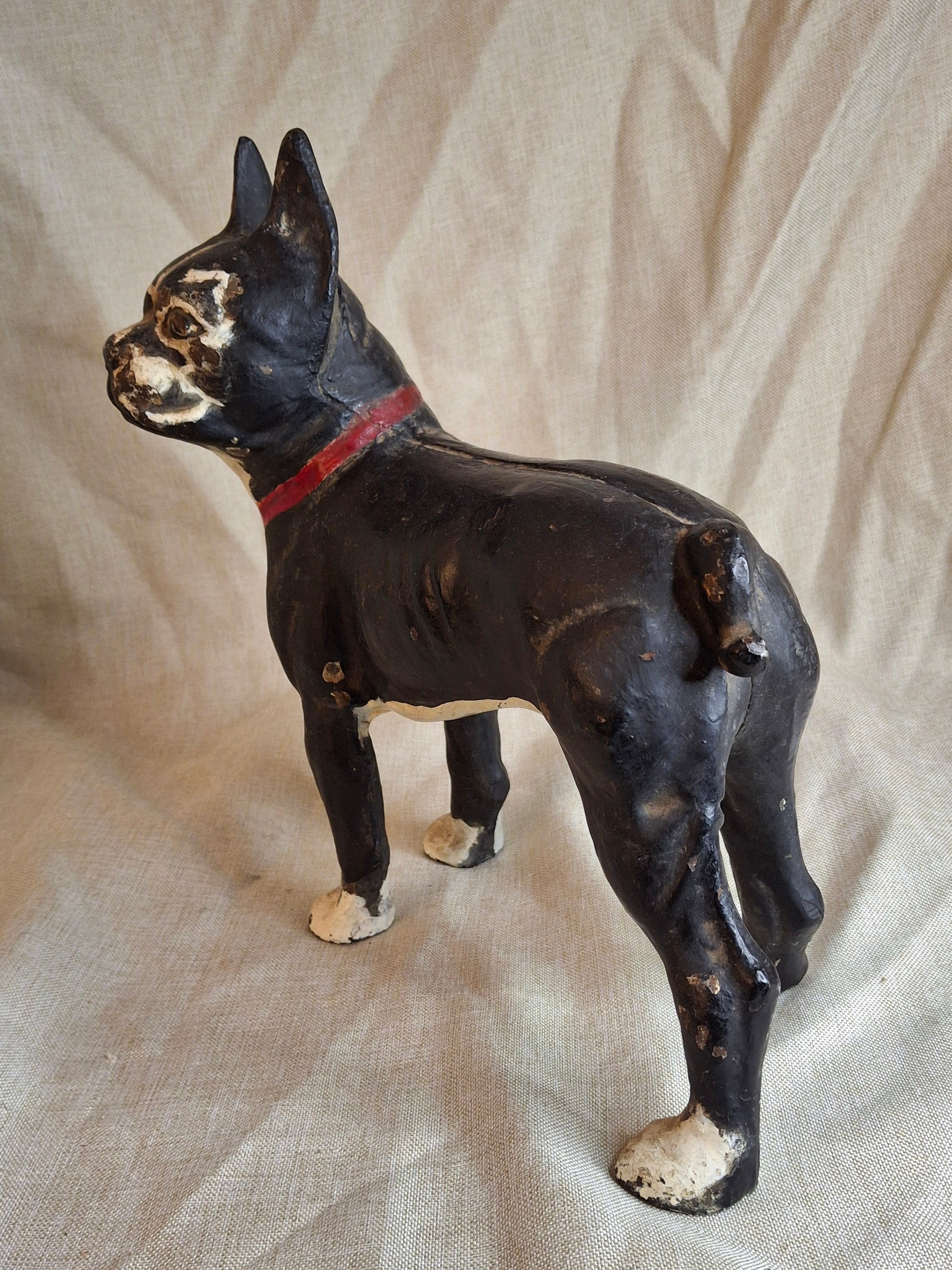 Antique National Foundry Cast Iron Boston Terrier Dog Doorstop Left Facing #149 C. 1920s