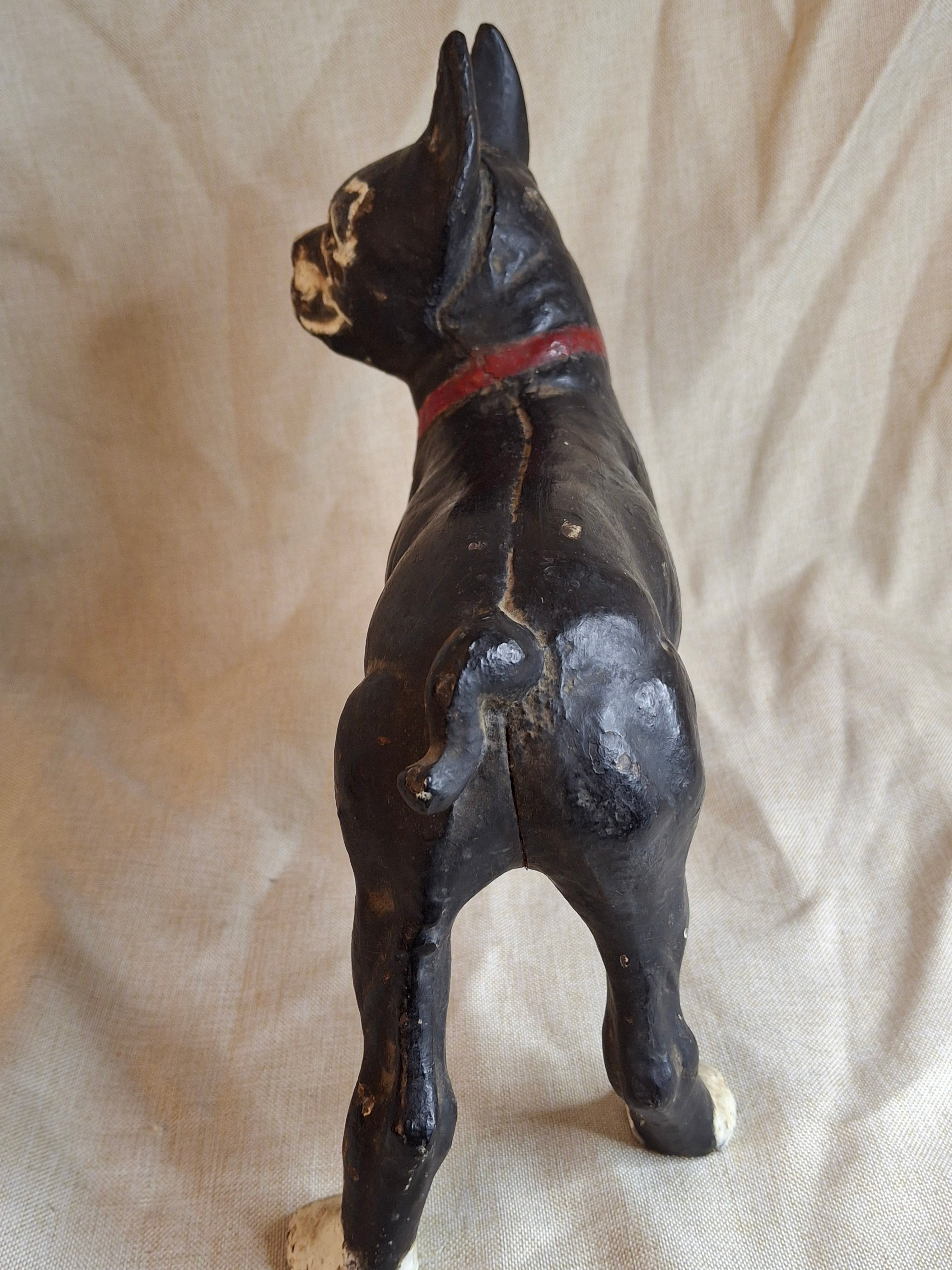 Antique National Foundry Cast Iron Boston Terrier Dog Doorstop Left Facing #149 C. 1920s