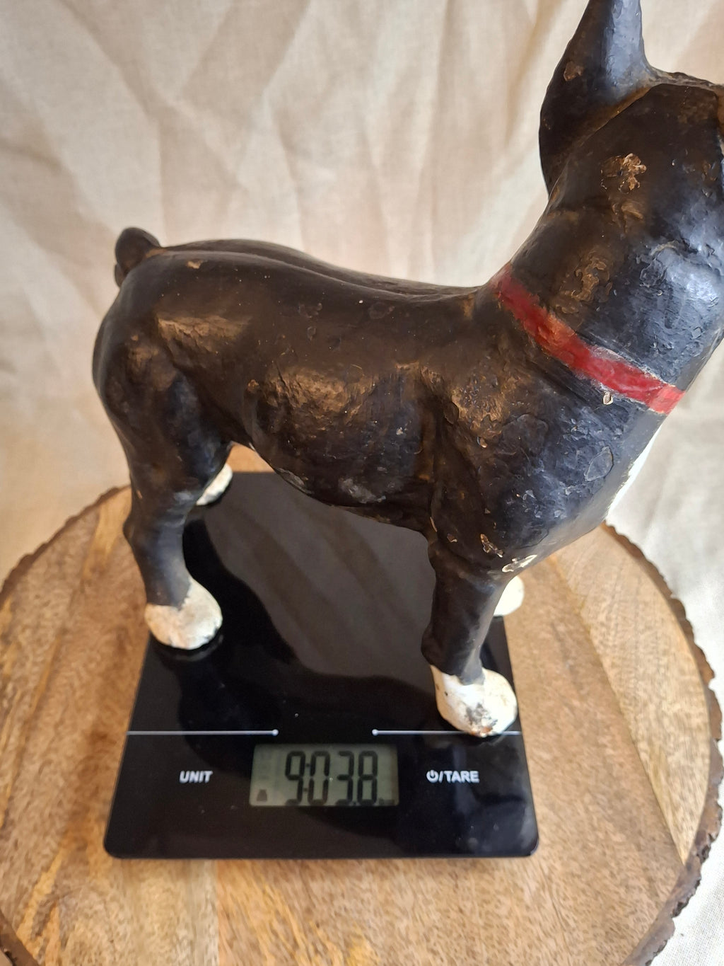 Antique National Foundry Cast Iron Boston Terrier Dog Doorstop Left Facing #149 C. 1920s