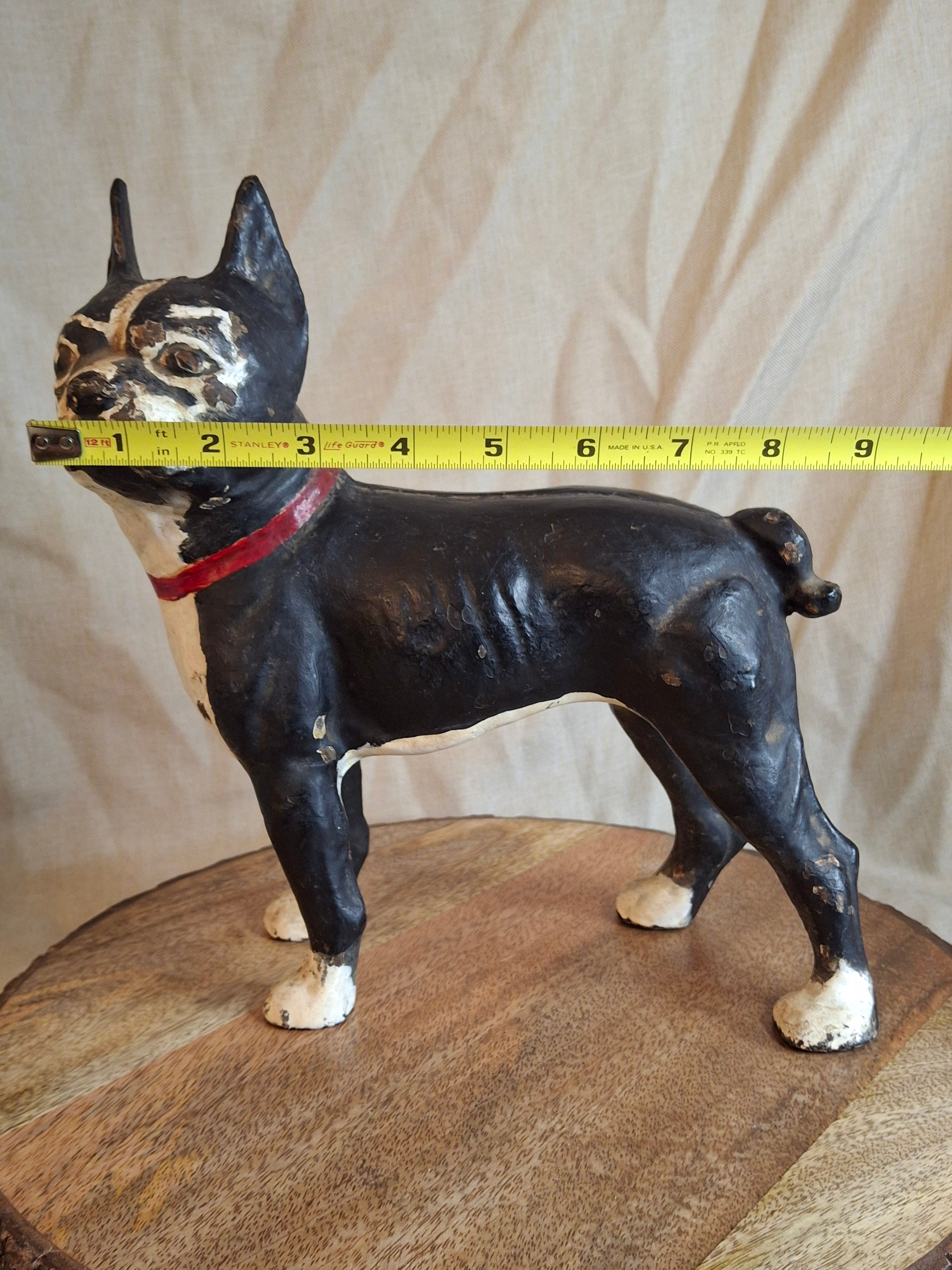 Antique National Foundry Cast Iron Boston Terrier Dog Doorstop Left Facing #149 C. 1920s