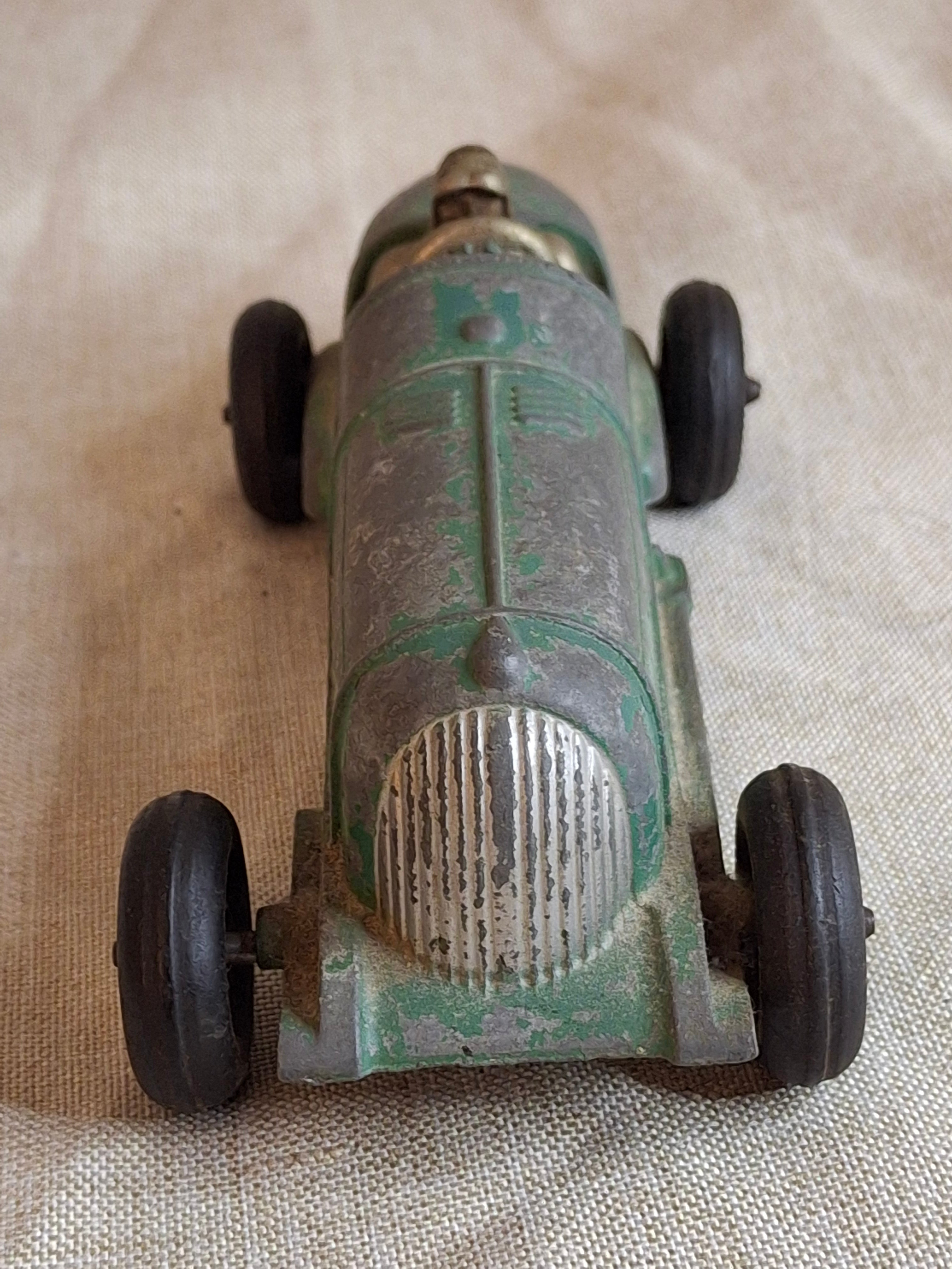 Vintage Hubley Kiddie Toy No. 457 Die-Cast #5 Race Car Green 6.75" USA 1940s