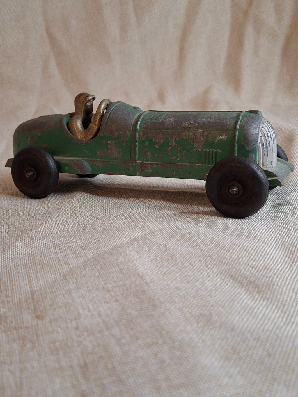 Vintage Hubley Kiddie Toy No. 457 Die-Cast #5 Race Car Green 6.75" USA 1940s