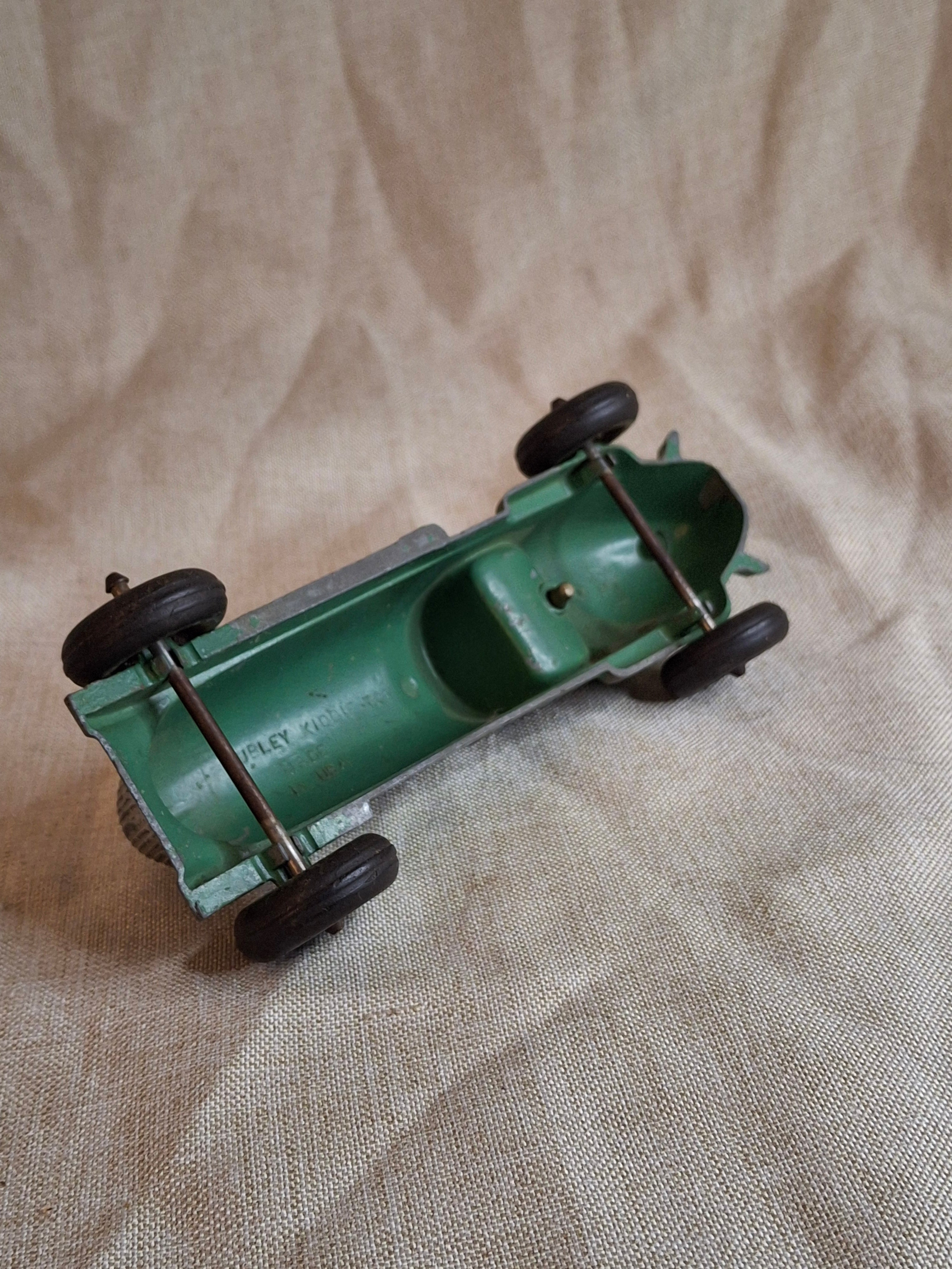 Vintage Hubley Kiddie Toy No. 457 Die-Cast #5 Race Car Green 6.75" USA 1940s