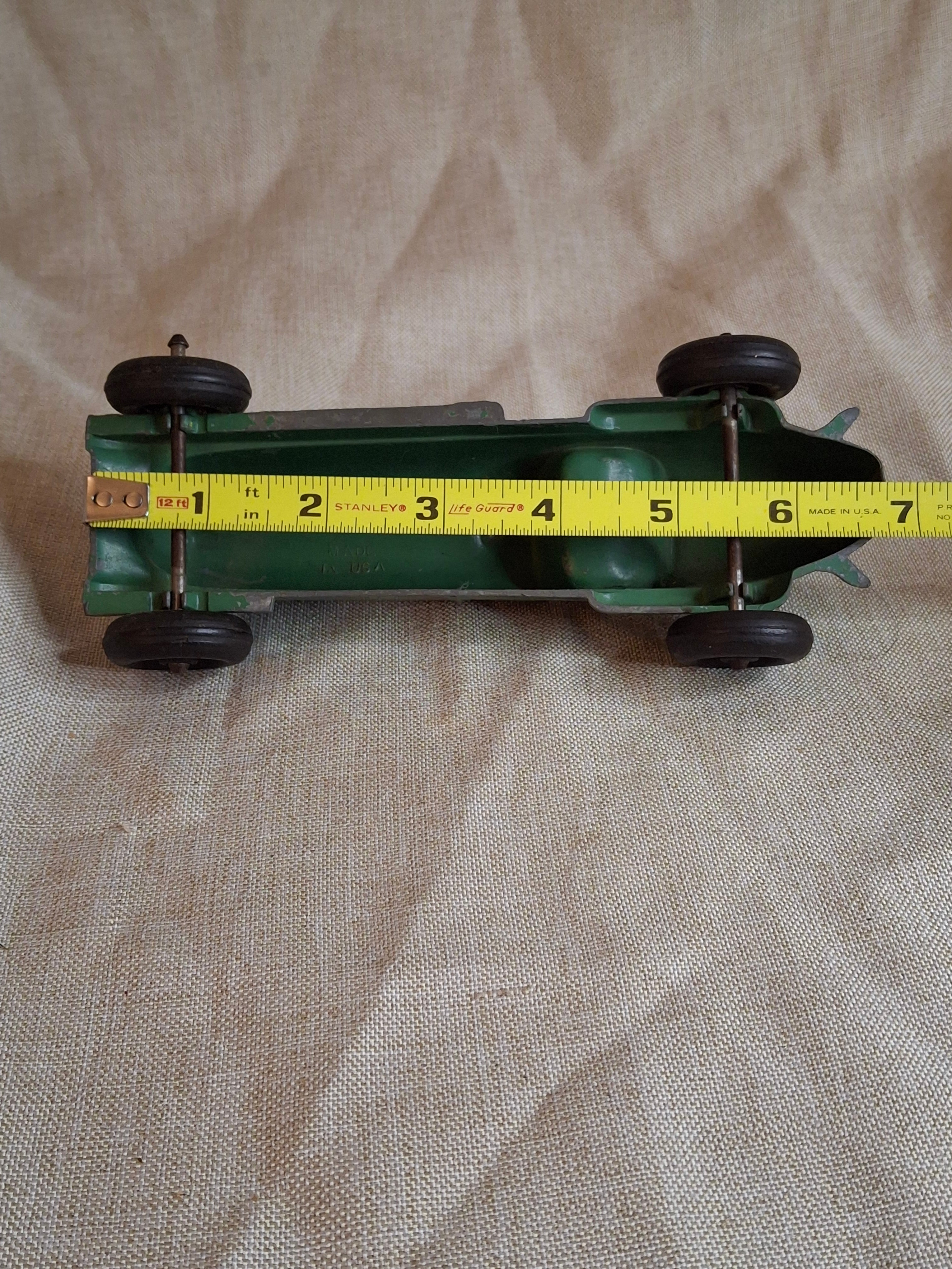 Vintage Hubley Kiddie Toy No. 457 Die-Cast #5 Race Car Green 6.75" USA 1940s