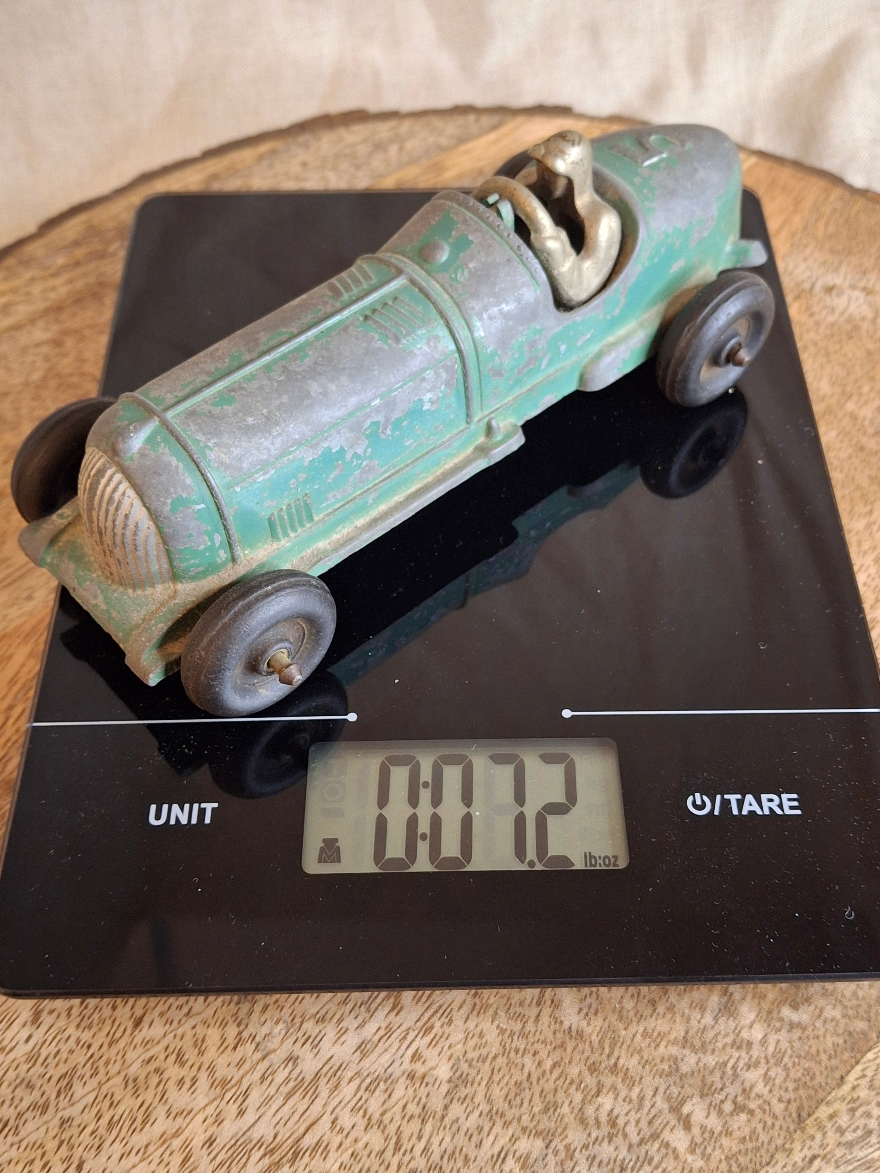 Vintage Hubley Kiddie Toy No. 457 Die-Cast #5 Race Car Green 6.75" USA 1940s