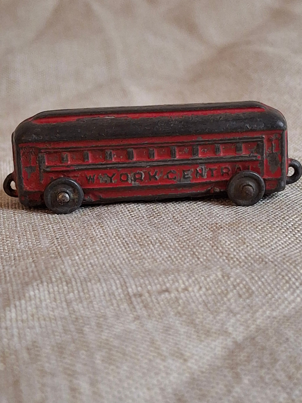 Antique Cast Iron Train Passenger Car New York Central Champion 2.5” Red and Black