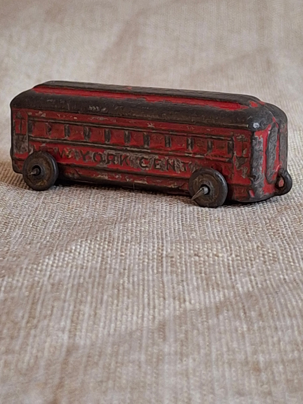 Antique Cast Iron Train Passenger Car New York Central Champion 2.5” Red and Black