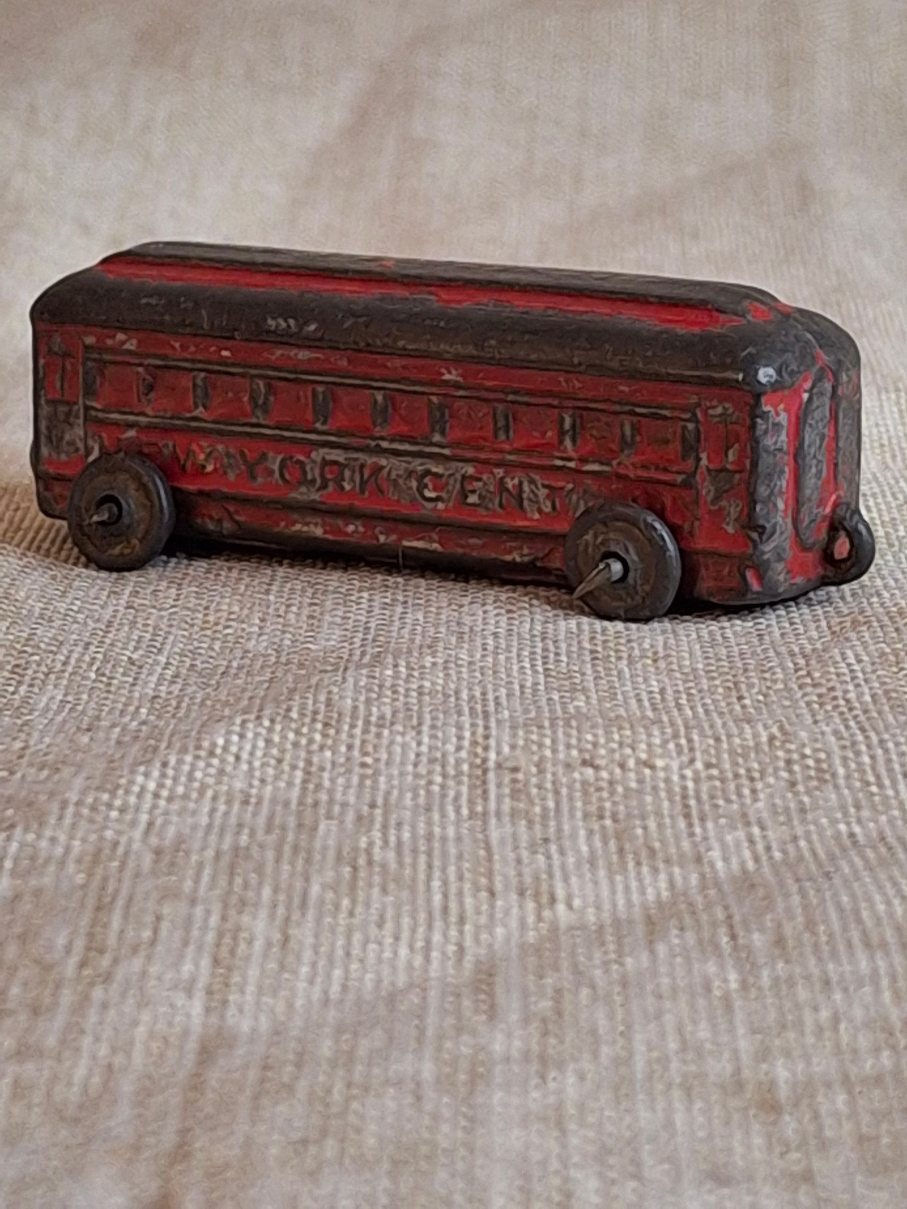 Antique Cast Iron Train Passenger Car New York Central Champion 2.5” Red and Black
