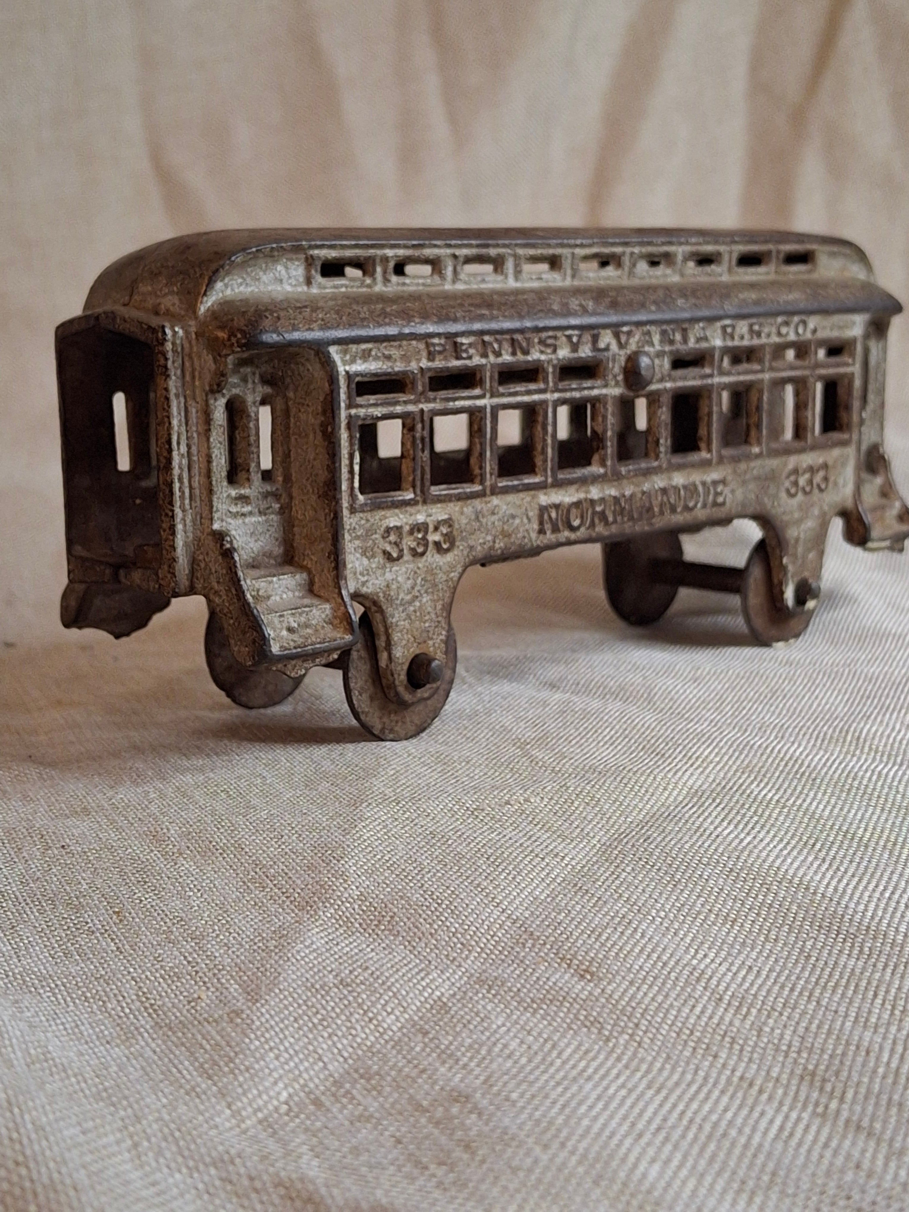 Antique Hubley Cast Iron Railroad Car No. 333 "Normandie" Pennsylvania RR Co.