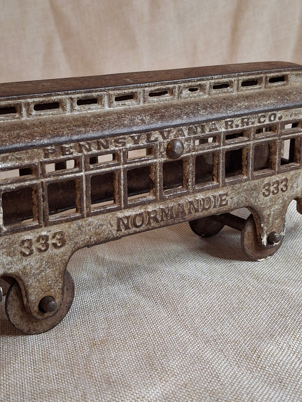 Antique Hubley Cast Iron Railroad Car No. 333 "Normandie" Pennsylvania RR Co.