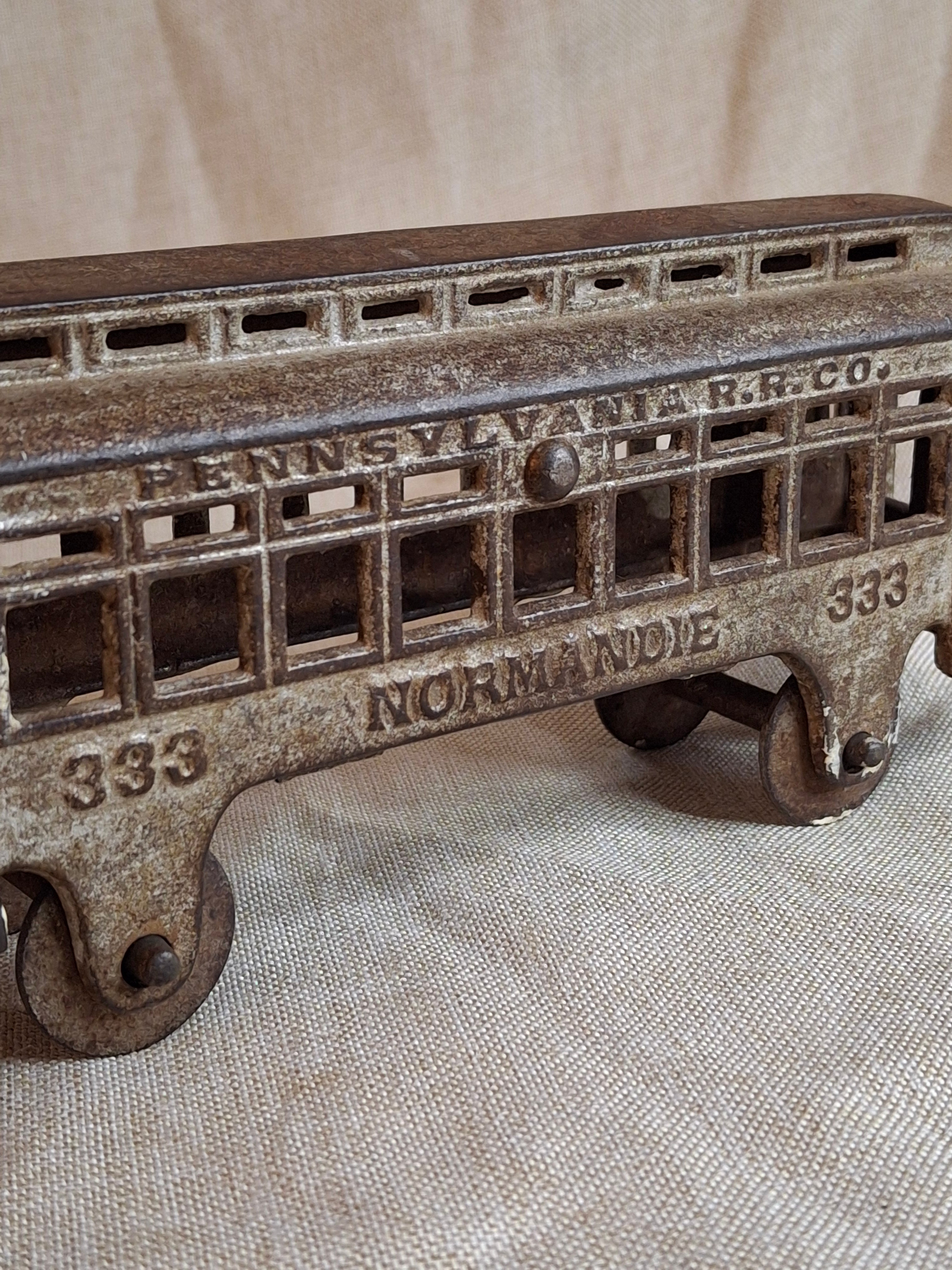 Antique Hubley Cast Iron Railroad Car No. 333 "Normandie" Pennsylvania RR Co.