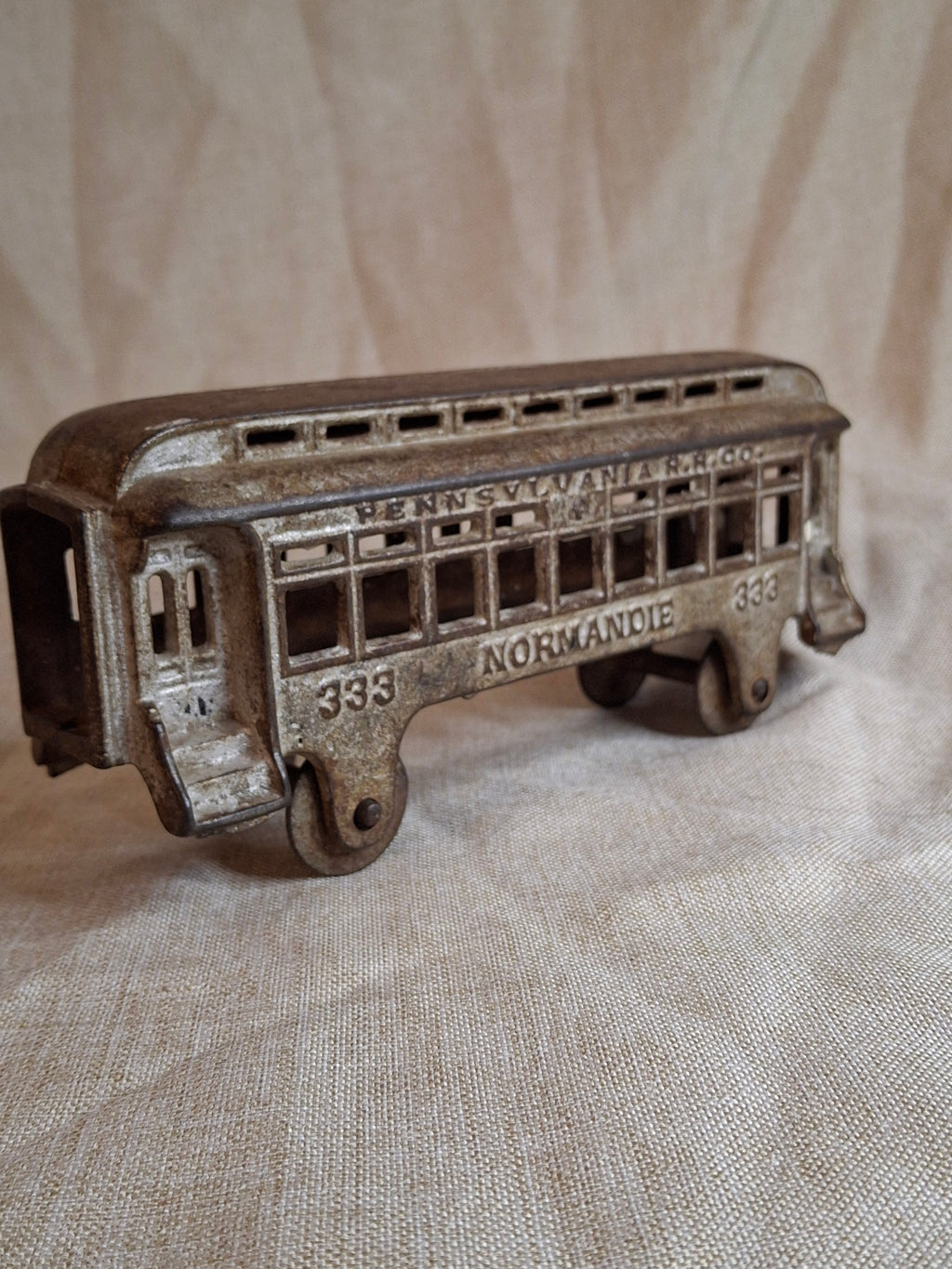 Antique Hubley Cast Iron Railroad Car No. 333 "Normandie" Pennsylvania RR Co.