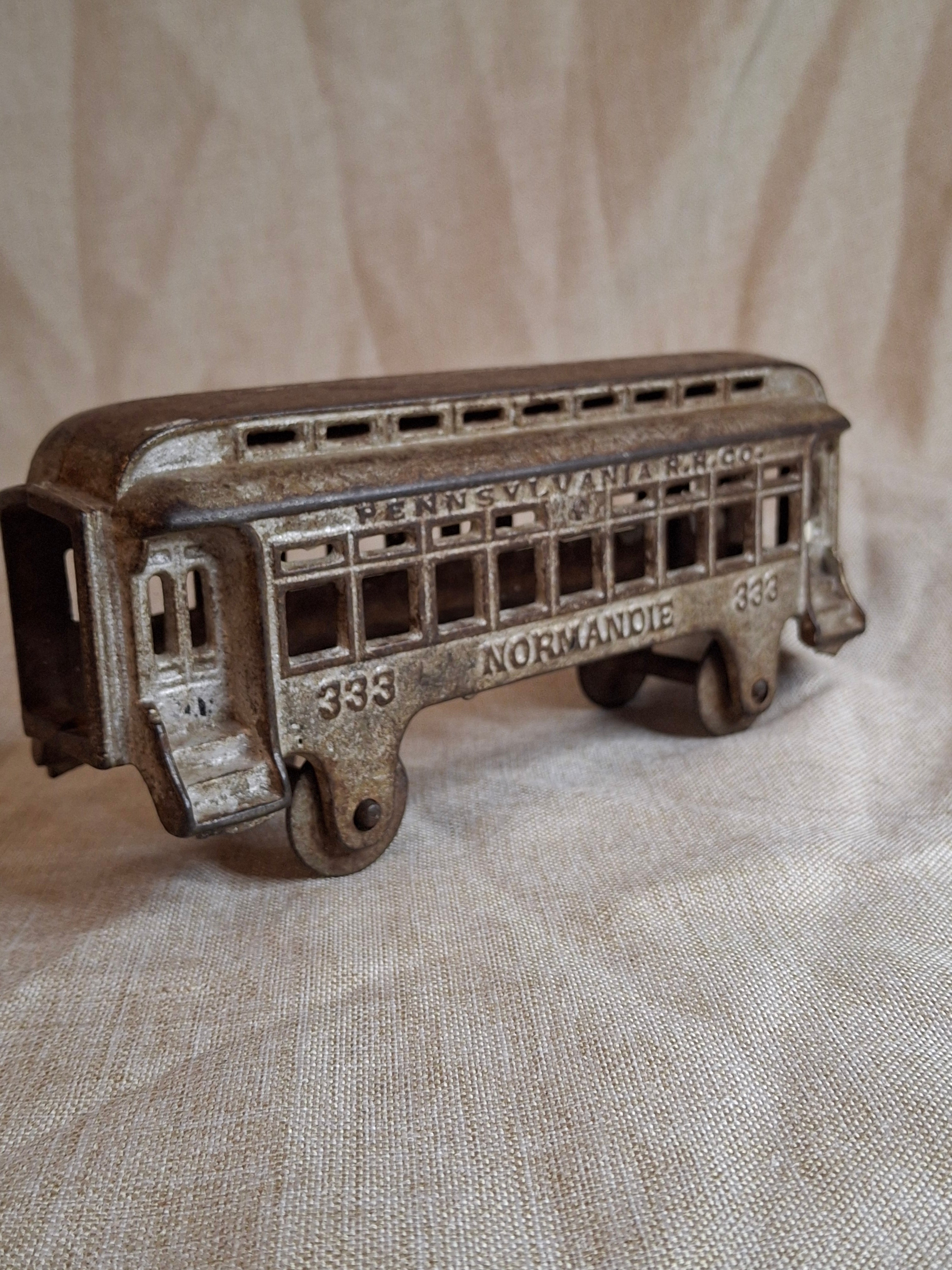 Antique Hubley Cast Iron Railroad Car No. 333 "Normandie" Pennsylvania RR Co.