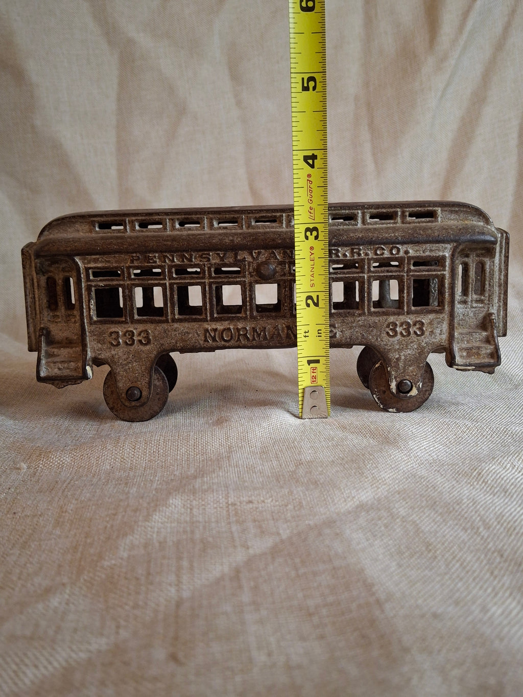 Antique Hubley Cast Iron Railroad Car No. 333 "Normandie" Pennsylvania RR Co.