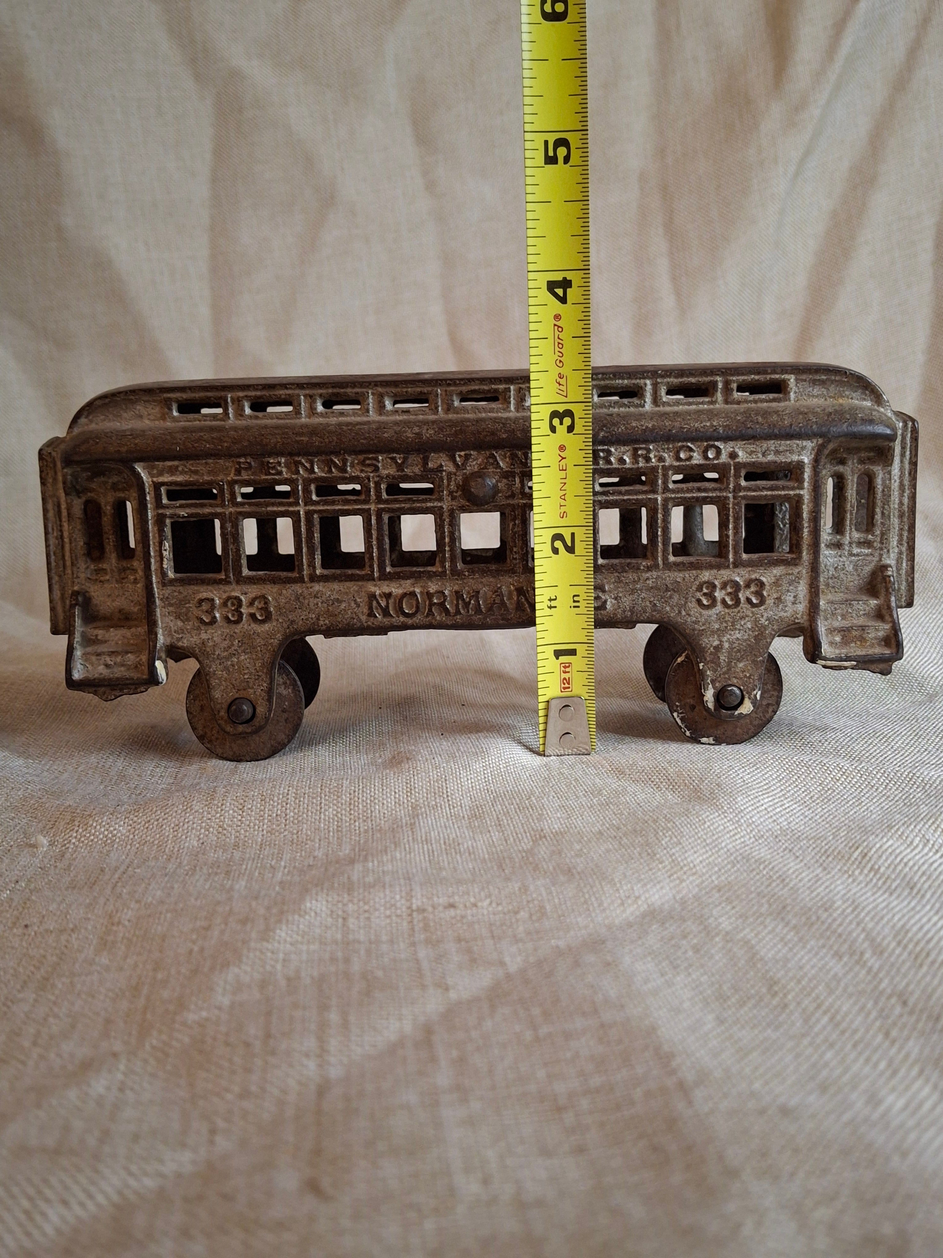 Antique Hubley Cast Iron Railroad Car No. 333 "Normandie" Pennsylvania RR Co.