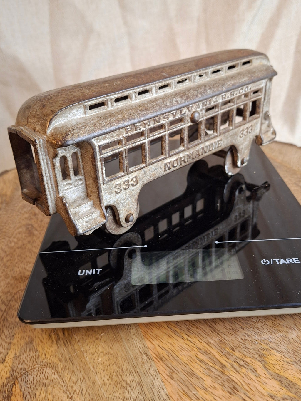Antique Hubley Cast Iron Railroad Car No. 333 "Normandie" Pennsylvania RR Co.