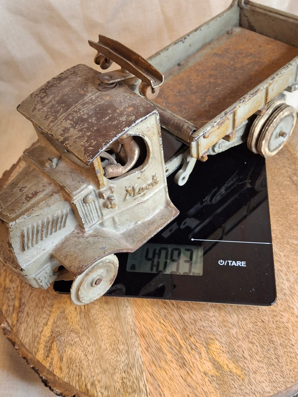 Antique ARCADE Cast Iron MACK AC Dump Truck Large 11.5" Original Paint & Driver c. 1925