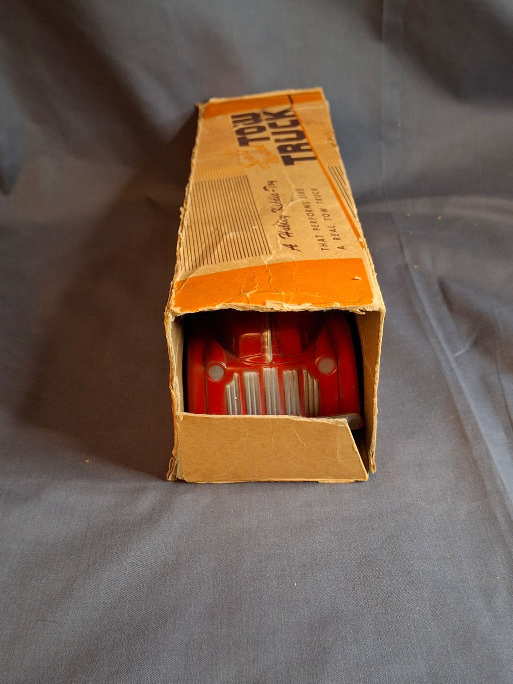 Vintage Hubley Kiddie Toy #474 Tow Truck Wrecker + Original Box | Working Winch | 1940s Die-Cast