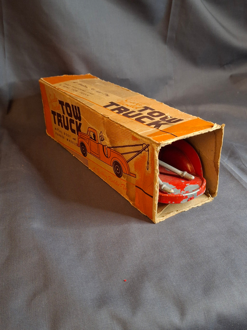 Vintage Hubley Kiddie Toy #474 Tow Truck Wrecker + Original Box | Working Winch | 1940s Die-Cast