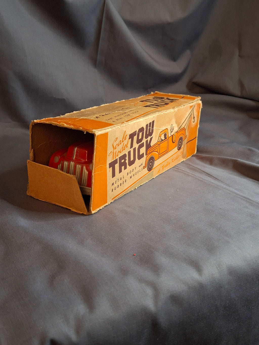 Vintage Hubley Kiddie Toy #474 Tow Truck Wrecker + Original Box | Working Winch | 1940s Die-Cast