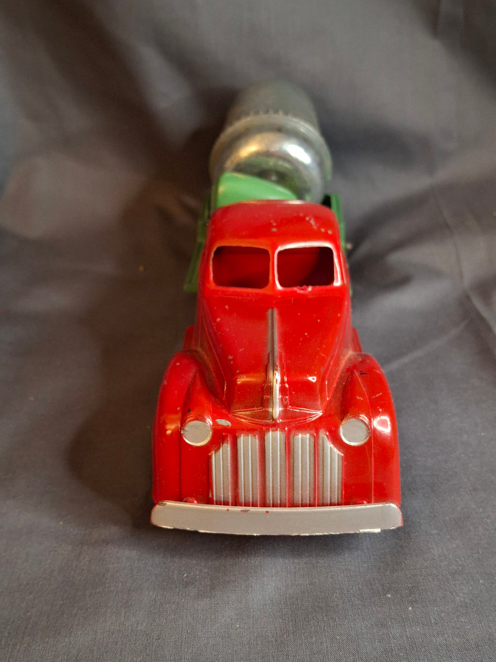 Vintage Hubley Kiddie Toy No. 470 Cement Mixing Truck with Original Box | 1940s Die-Cast Red & Green Mixer | Lancaster, PA USA