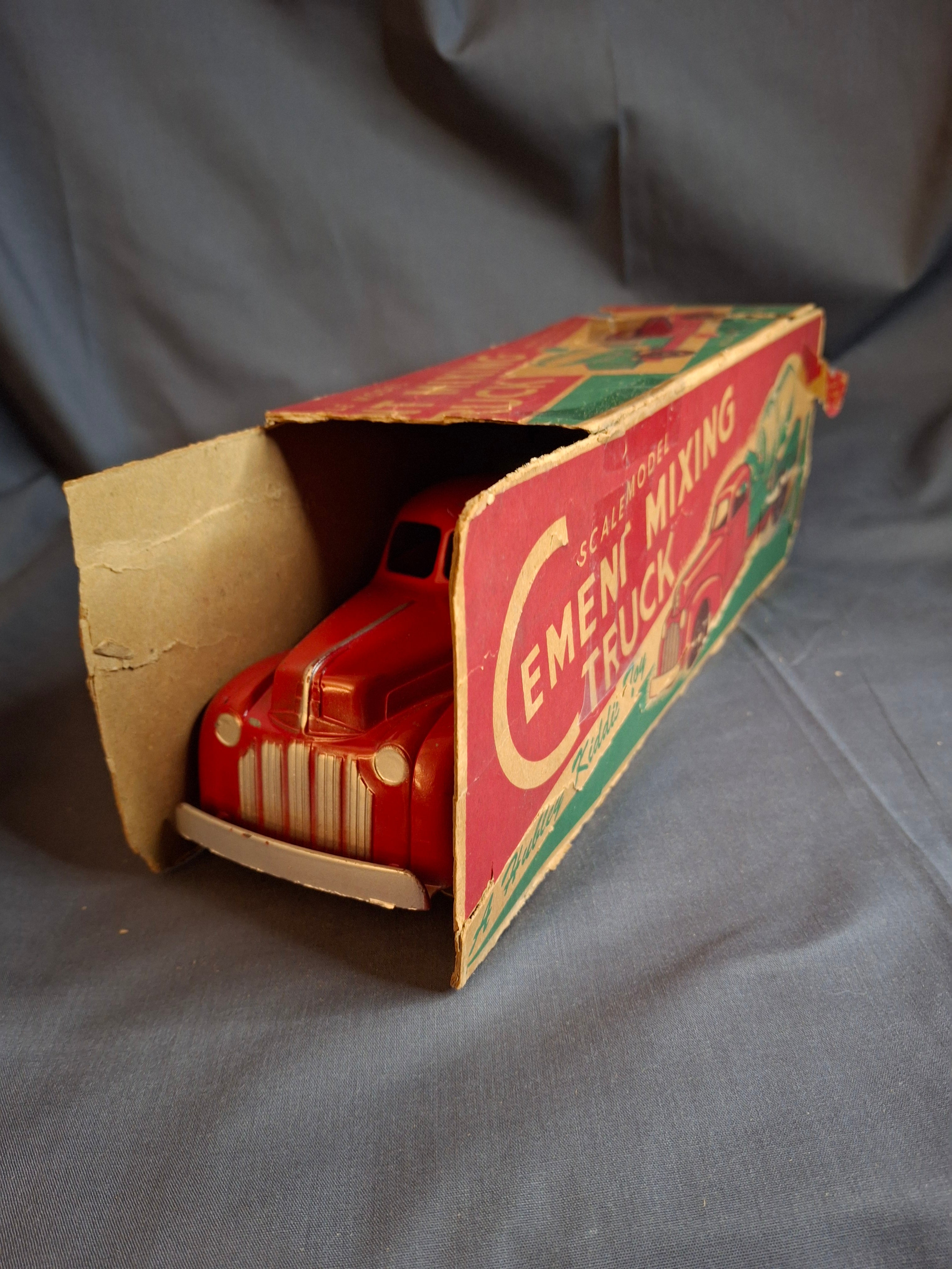 Vintage Hubley Kiddie Toy No. 470 Cement Mixing Truck with Original Box | 1940s Die-Cast Red & Green Mixer | Lancaster, PA USA
