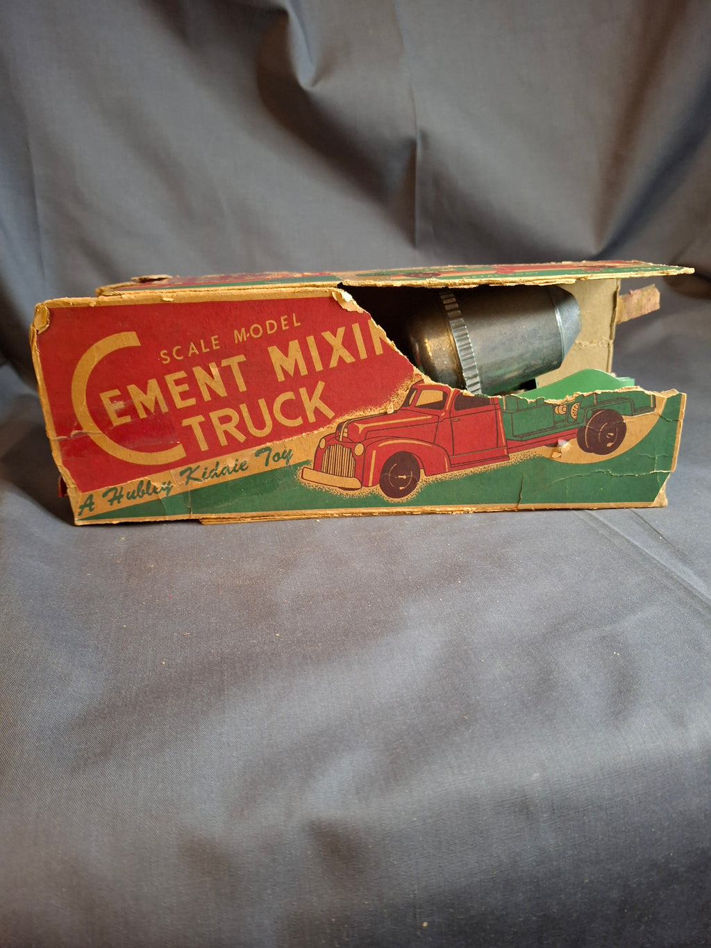 Vintage Hubley Kiddie Toy No. 470 Cement Mixing Truck with Original Box | 1940s Die-Cast Red & Green Mixer | Lancaster, PA USA