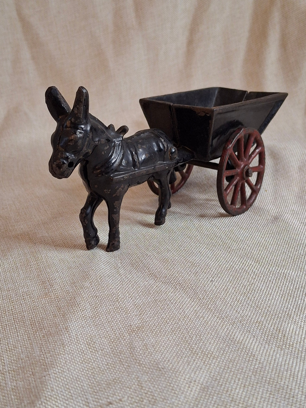 Antique A.C. Williams Cast Iron Donkey Cart, Original Black & Red Paint, c. 1910