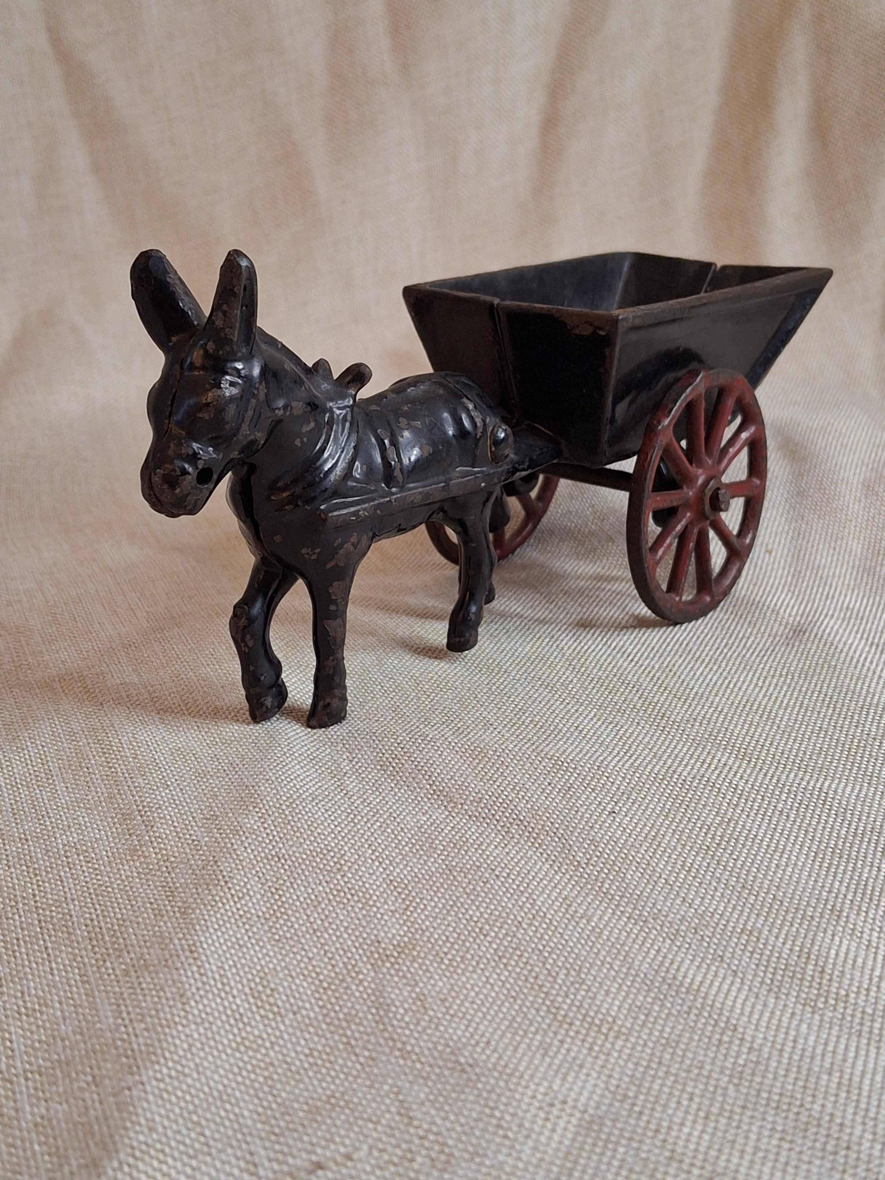 Antique A.C. Williams Cast Iron Donkey Cart, Original Black & Red Paint, c. 1910