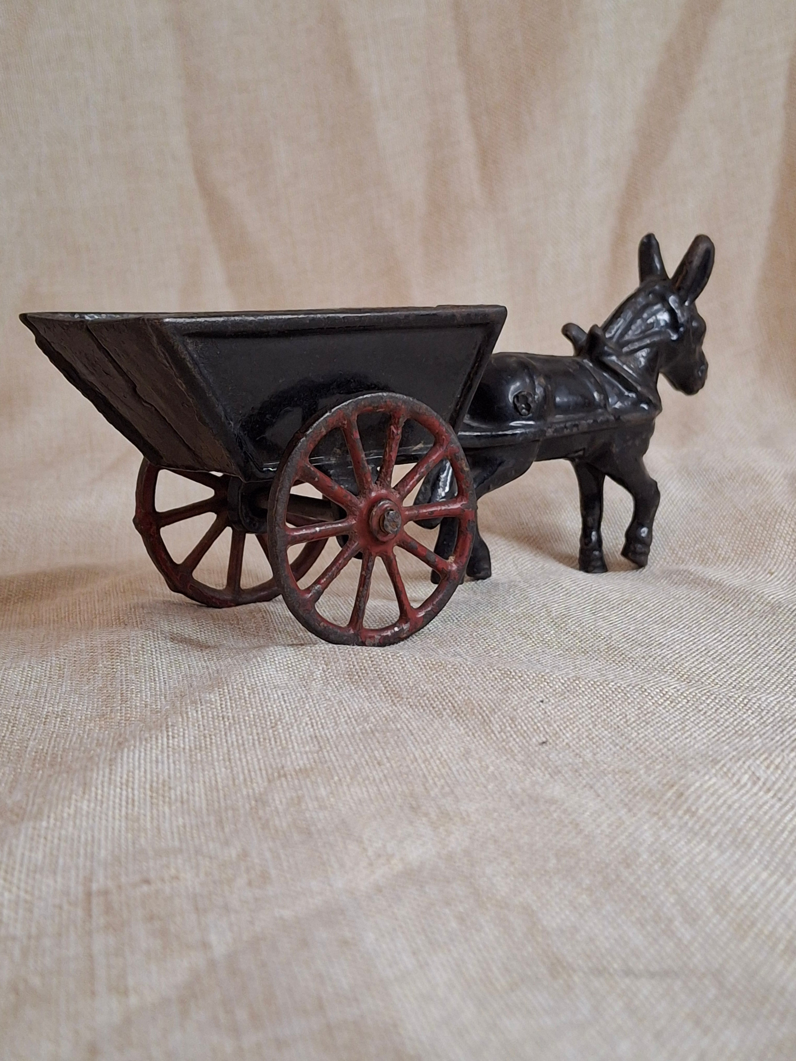 Antique A.C. Williams Cast Iron Donkey Cart, Original Black & Red Paint, c. 1910