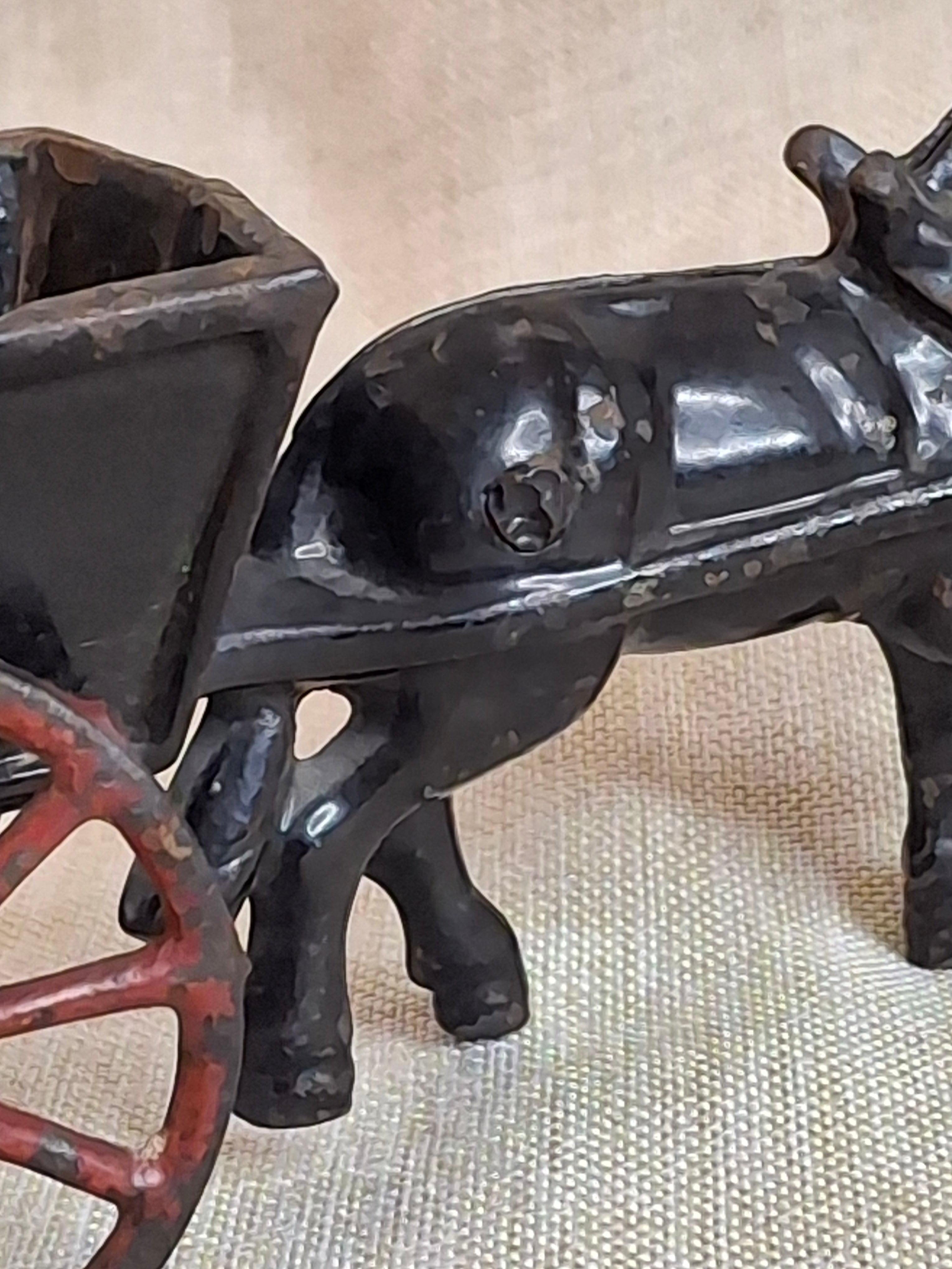 Antique A.C. Williams Cast Iron Donkey Cart, Original Black & Red Paint, c. 1910