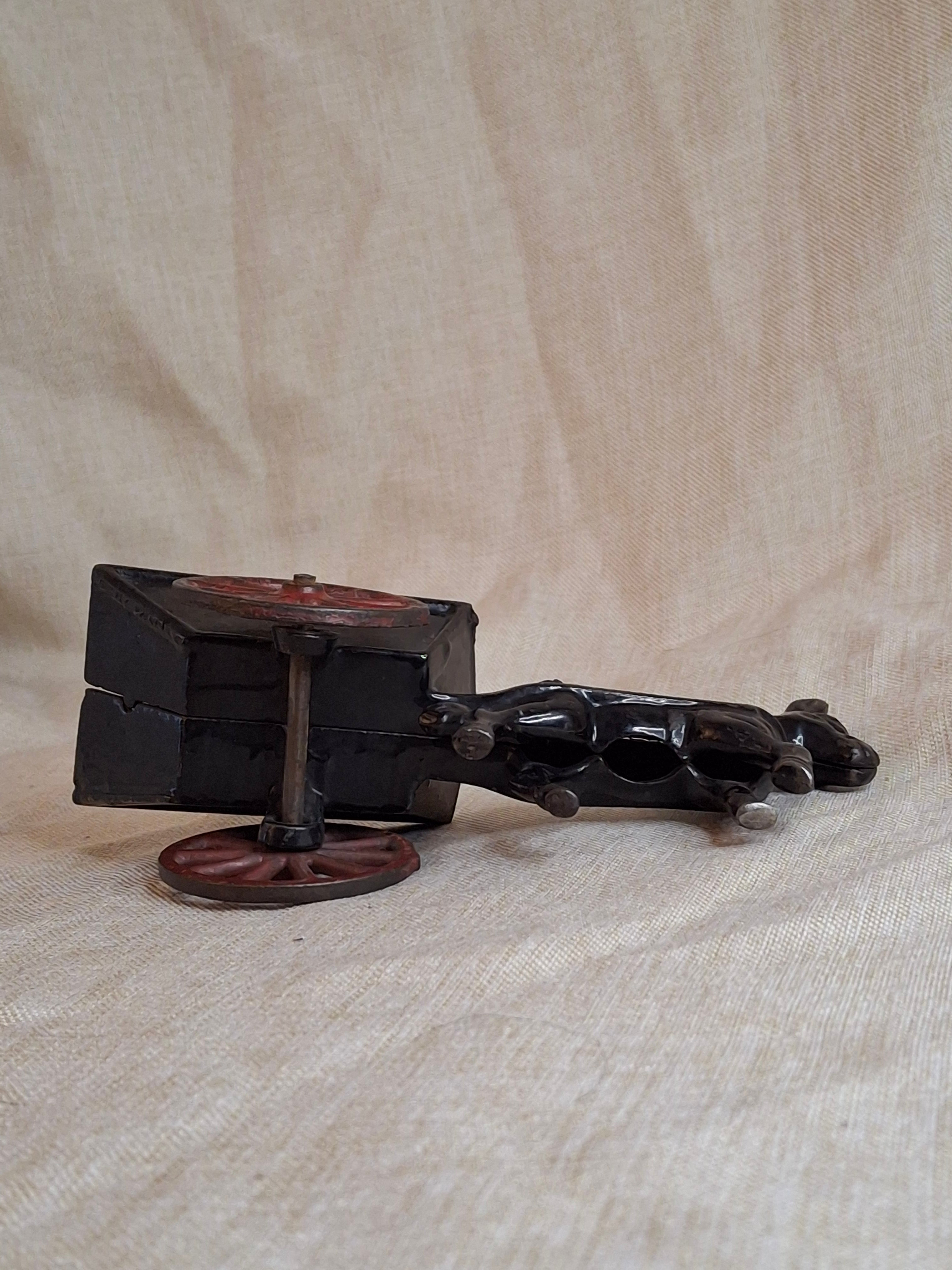 Antique A.C. Williams Cast Iron Donkey Cart, Original Black & Red Paint, c. 1910