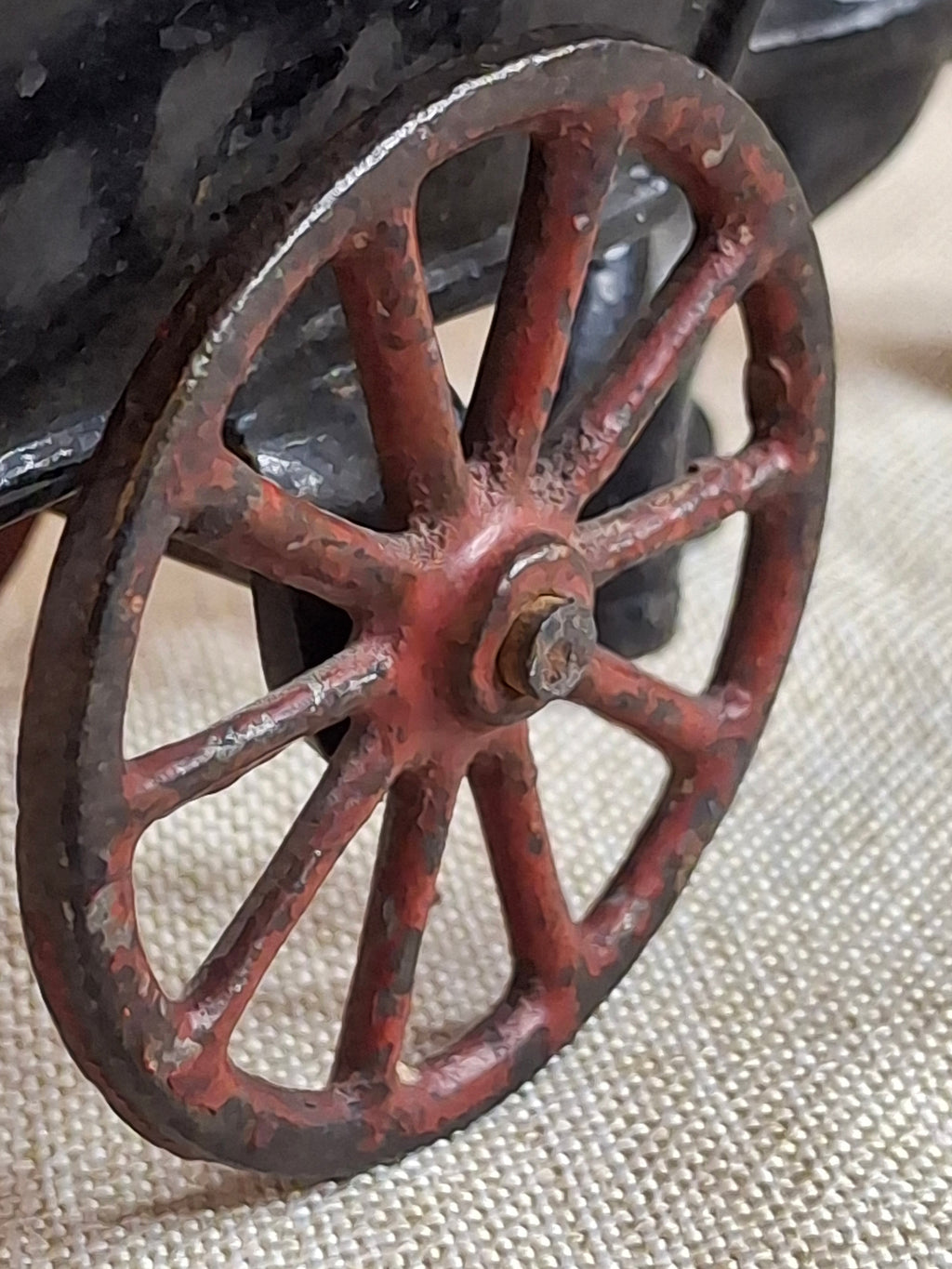 Antique A.C. Williams Cast Iron Donkey Cart, Original Black & Red Paint, c. 1910