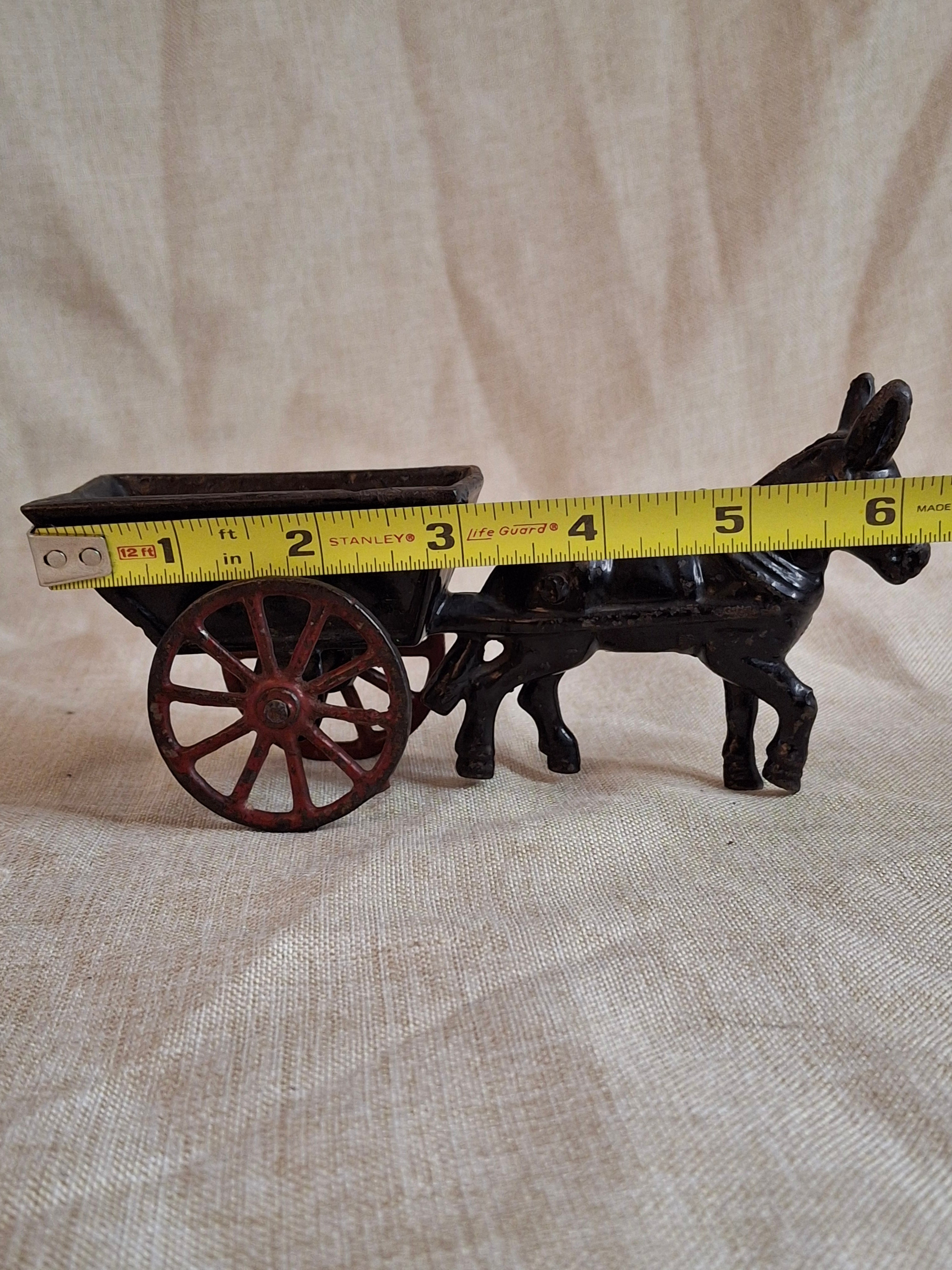 Antique A.C. Williams Cast Iron Donkey Cart, Original Black & Red Paint, c. 1910