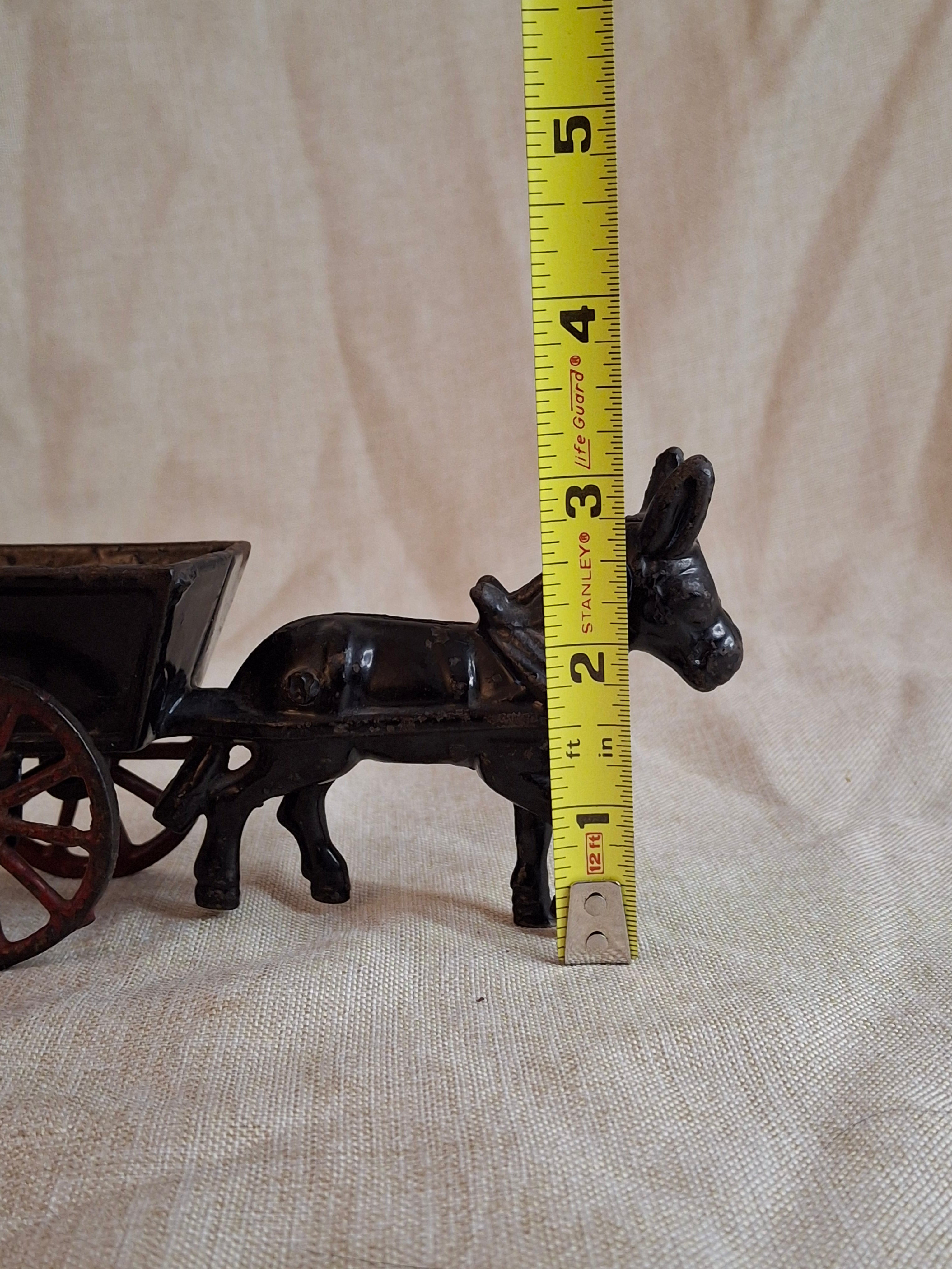 Antique A.C. Williams Cast Iron Donkey Cart, Original Black & Red Paint, c. 1910