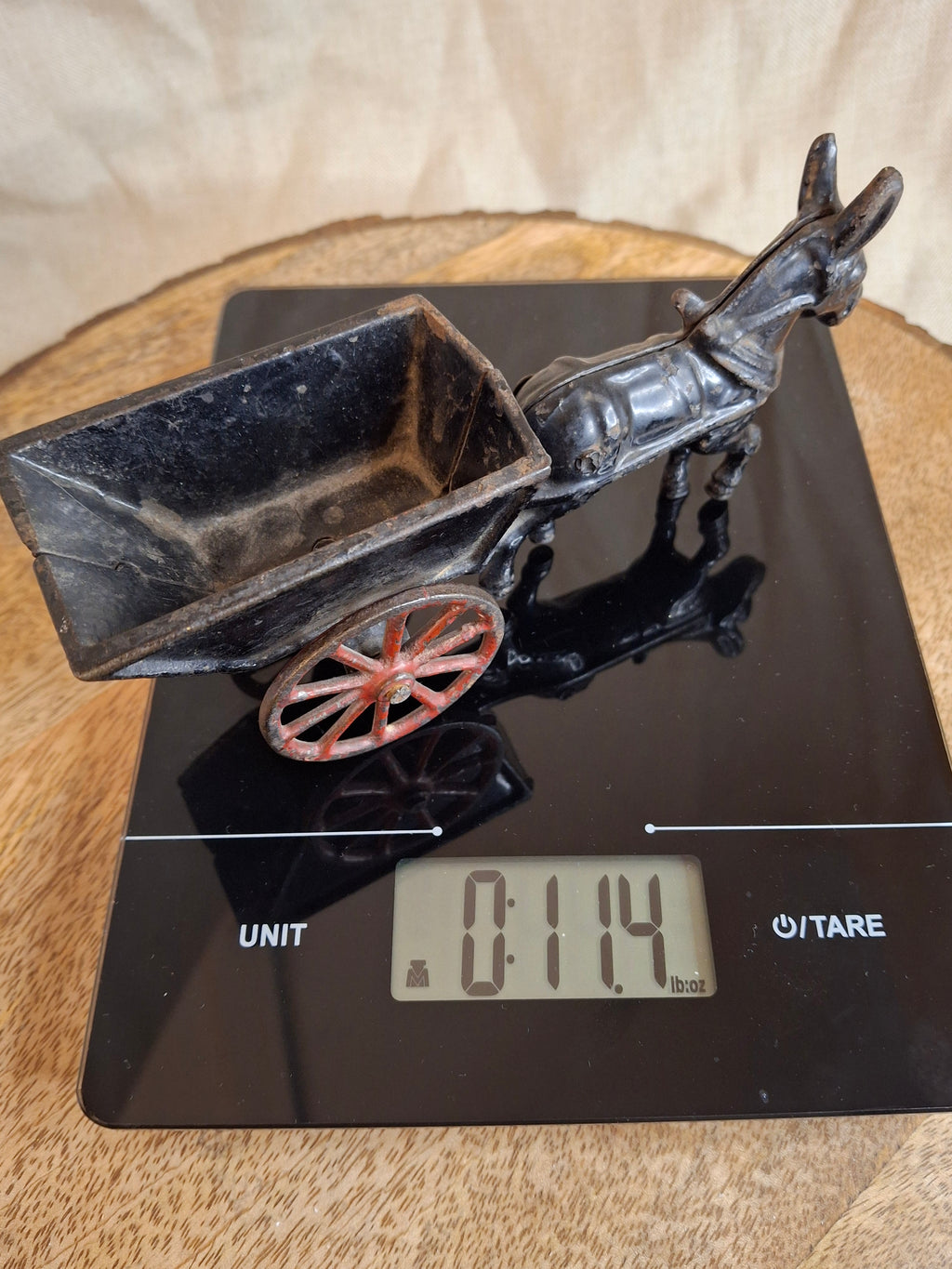 Antique A.C. Williams Cast Iron Donkey Cart, Original Black & Red Paint, c. 1910