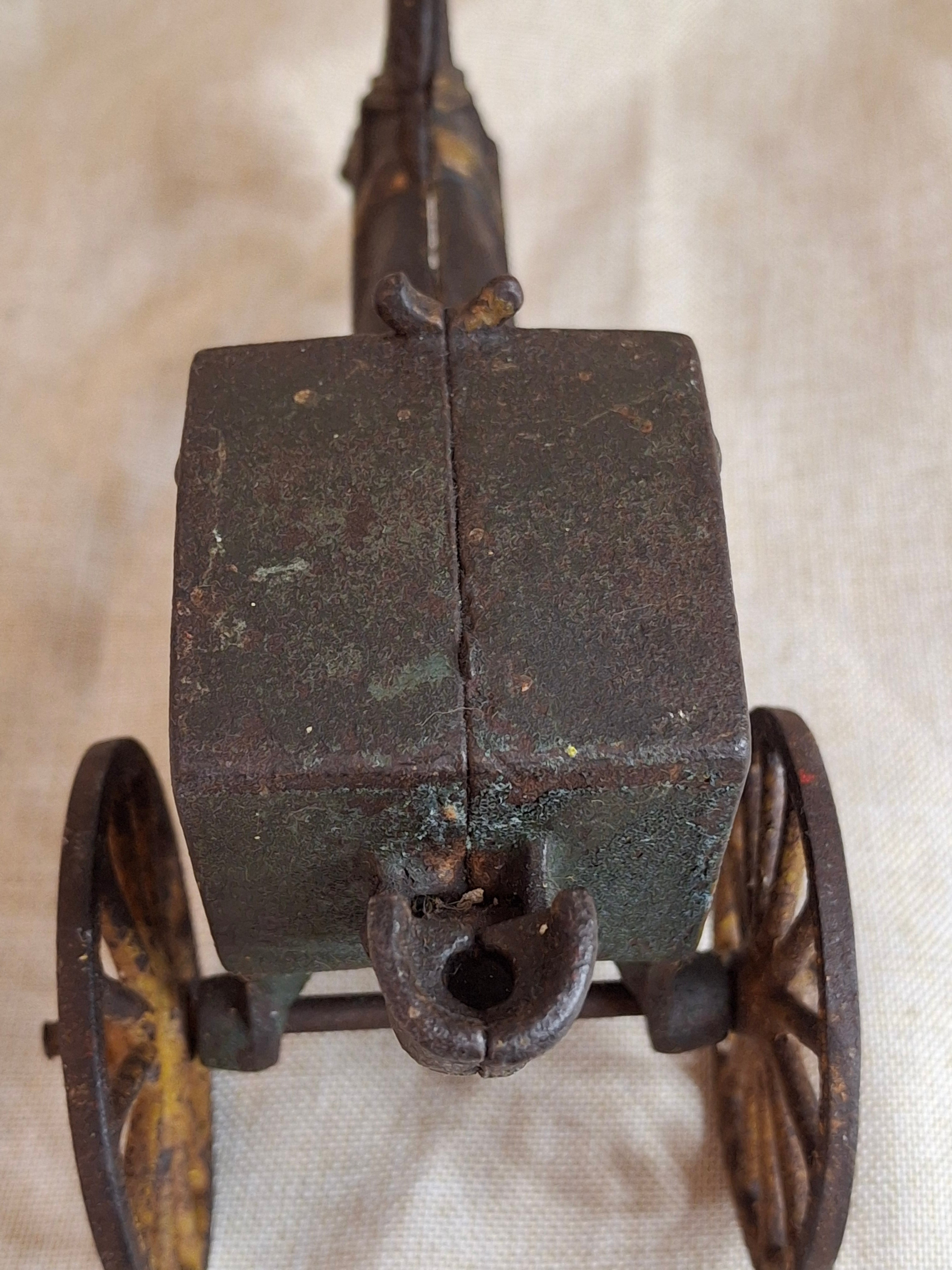 Antique Cast Iron Hansom Cab Horse Drawn Carriage Toy - Original Paint - Hubley