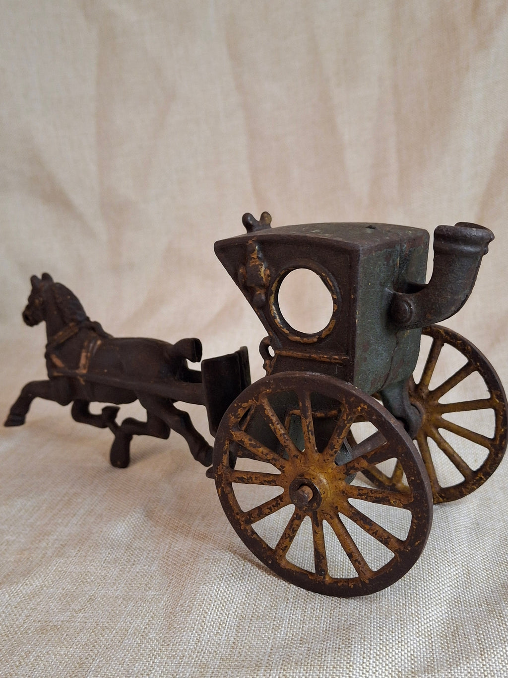 Antique Cast Iron Hansom Cab Horse Drawn Carriage Toy - Original Paint - Hubley