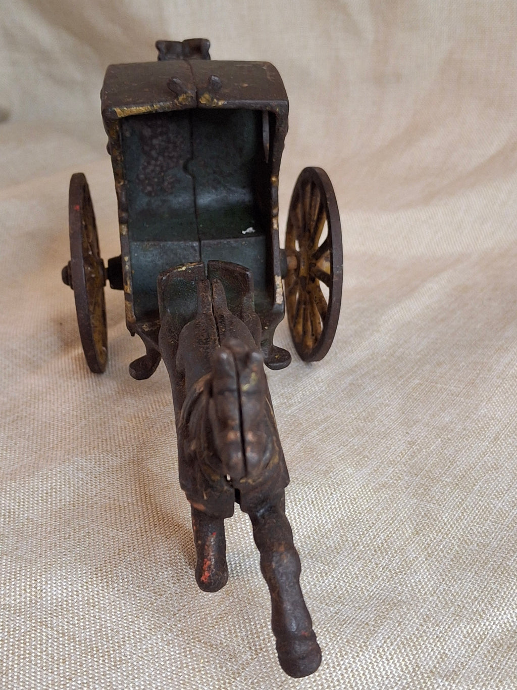 Antique Cast Iron Hansom Cab Horse Drawn Carriage Toy - Original Paint - Hubley