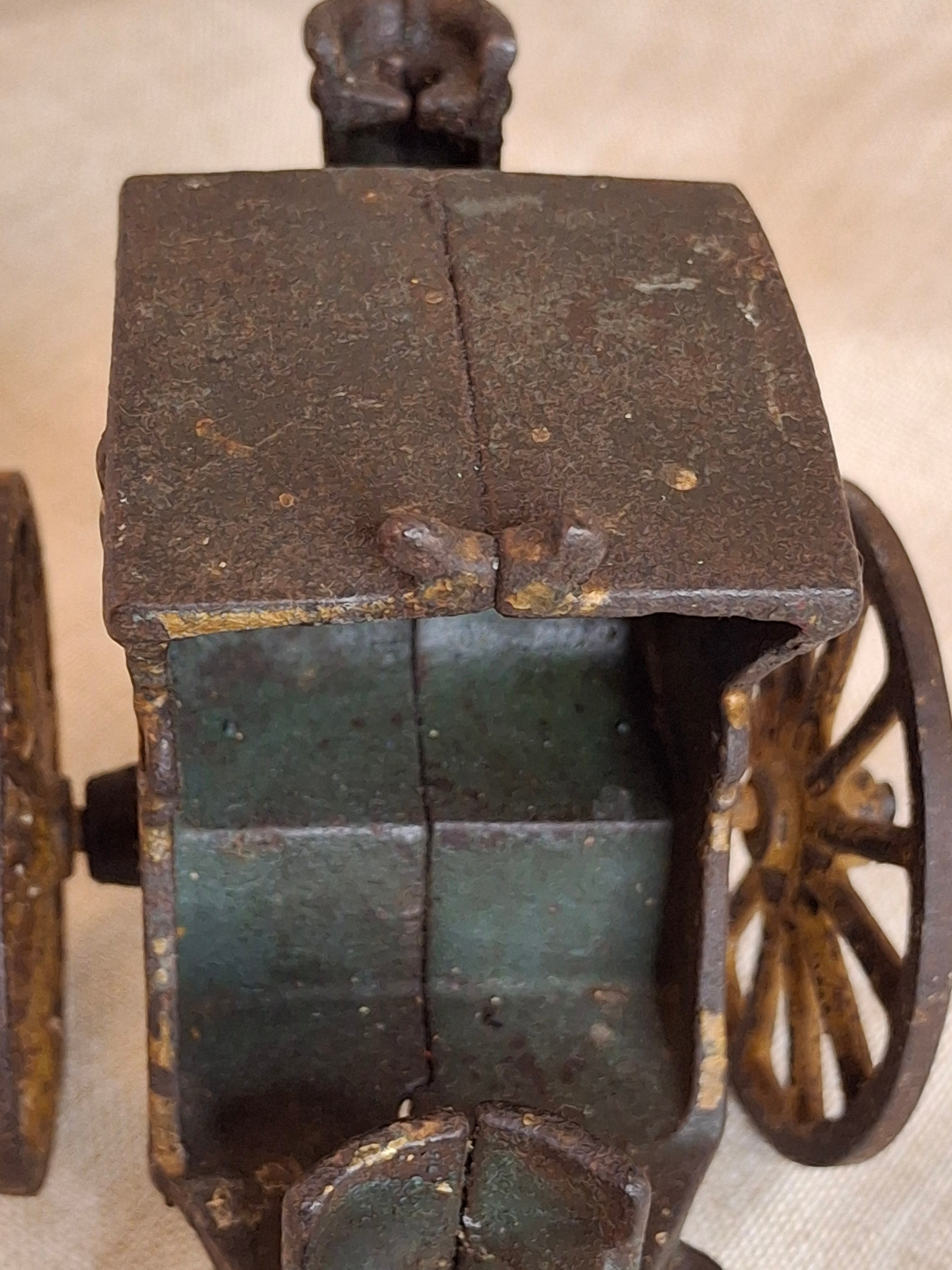 Antique Cast Iron Hansom Cab Horse Drawn Carriage Toy - Original Paint - Hubley