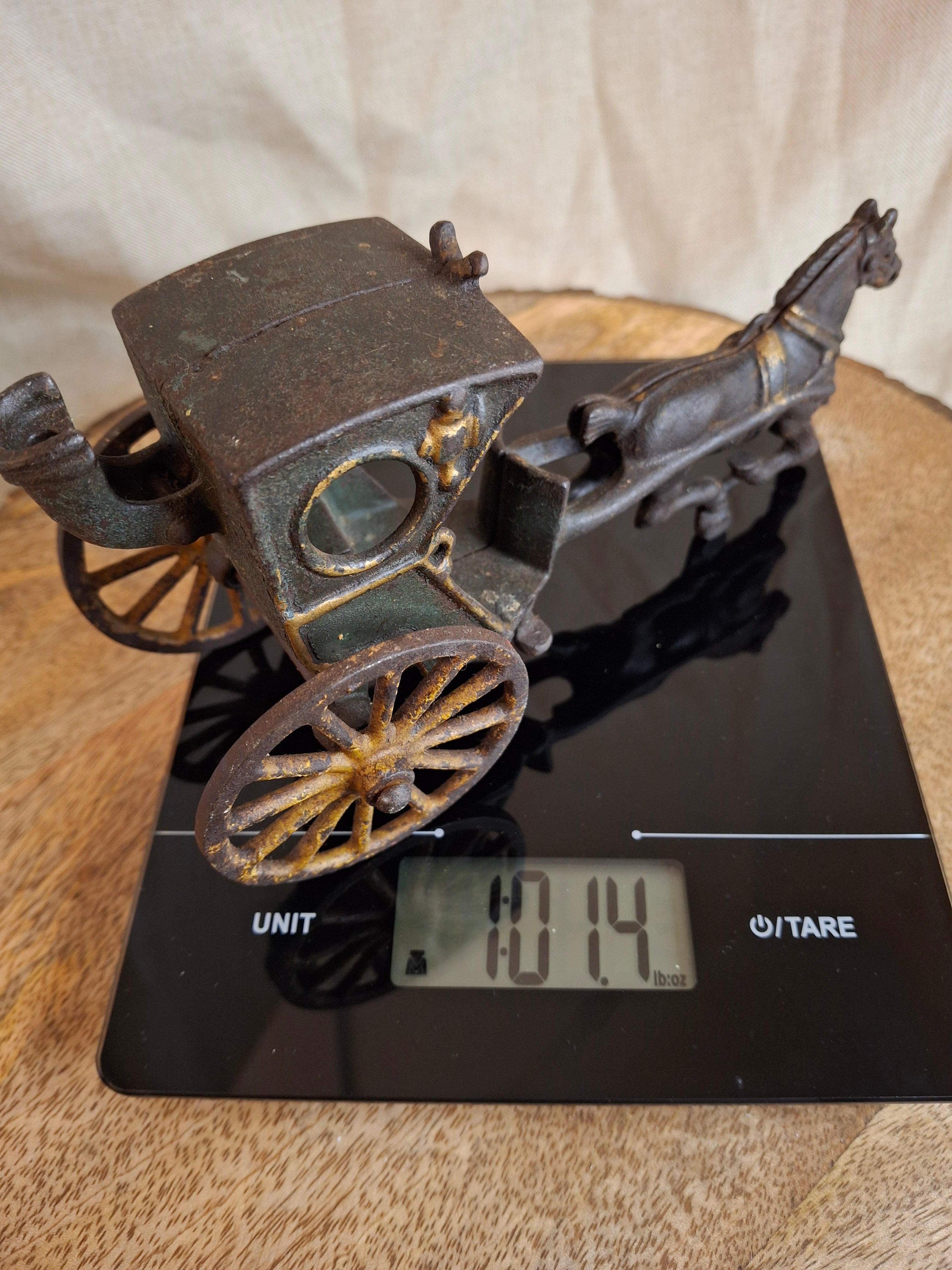 Antique Cast Iron Hansom Cab Horse Drawn Carriage Toy - Original Paint - Hubley