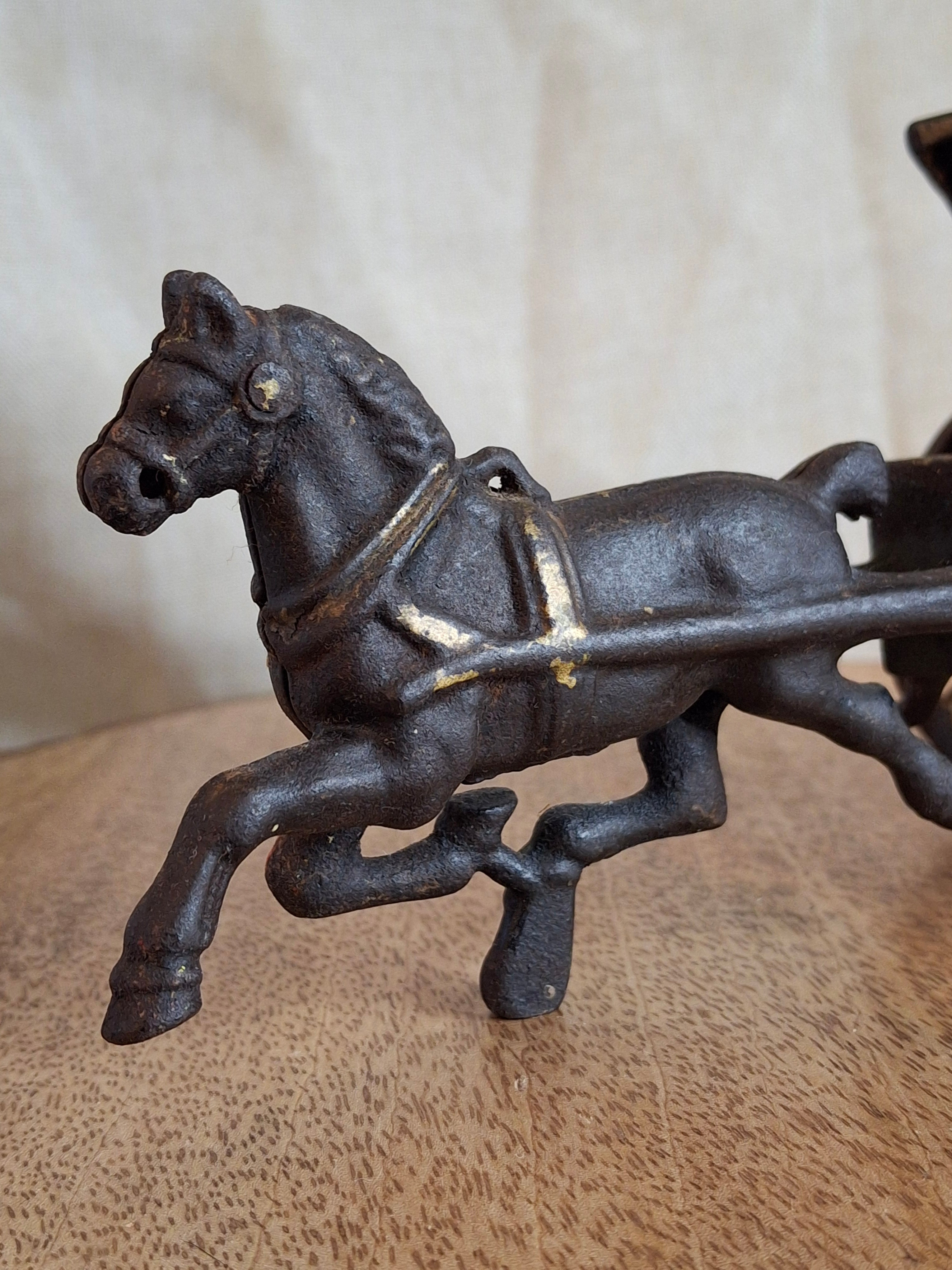 Antique Cast Iron Hansom Cab Horse Drawn Carriage Toy - Original Paint - Hubley