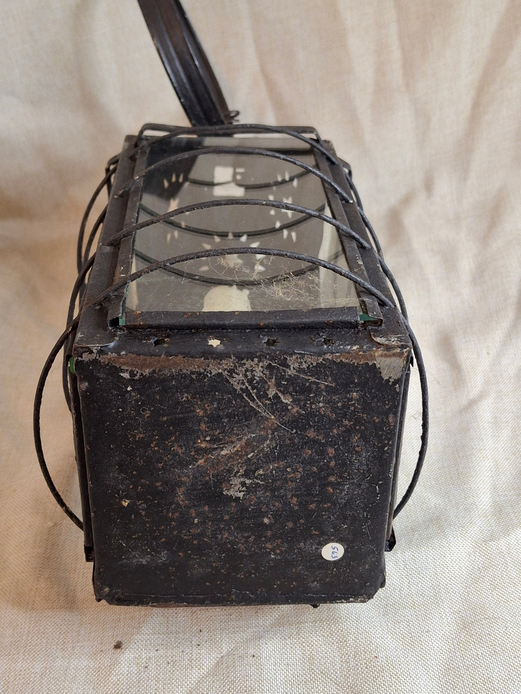 15.5" Antique 19thC Large Guarded Tin Candle Lantern Star Punched Primitive Patina