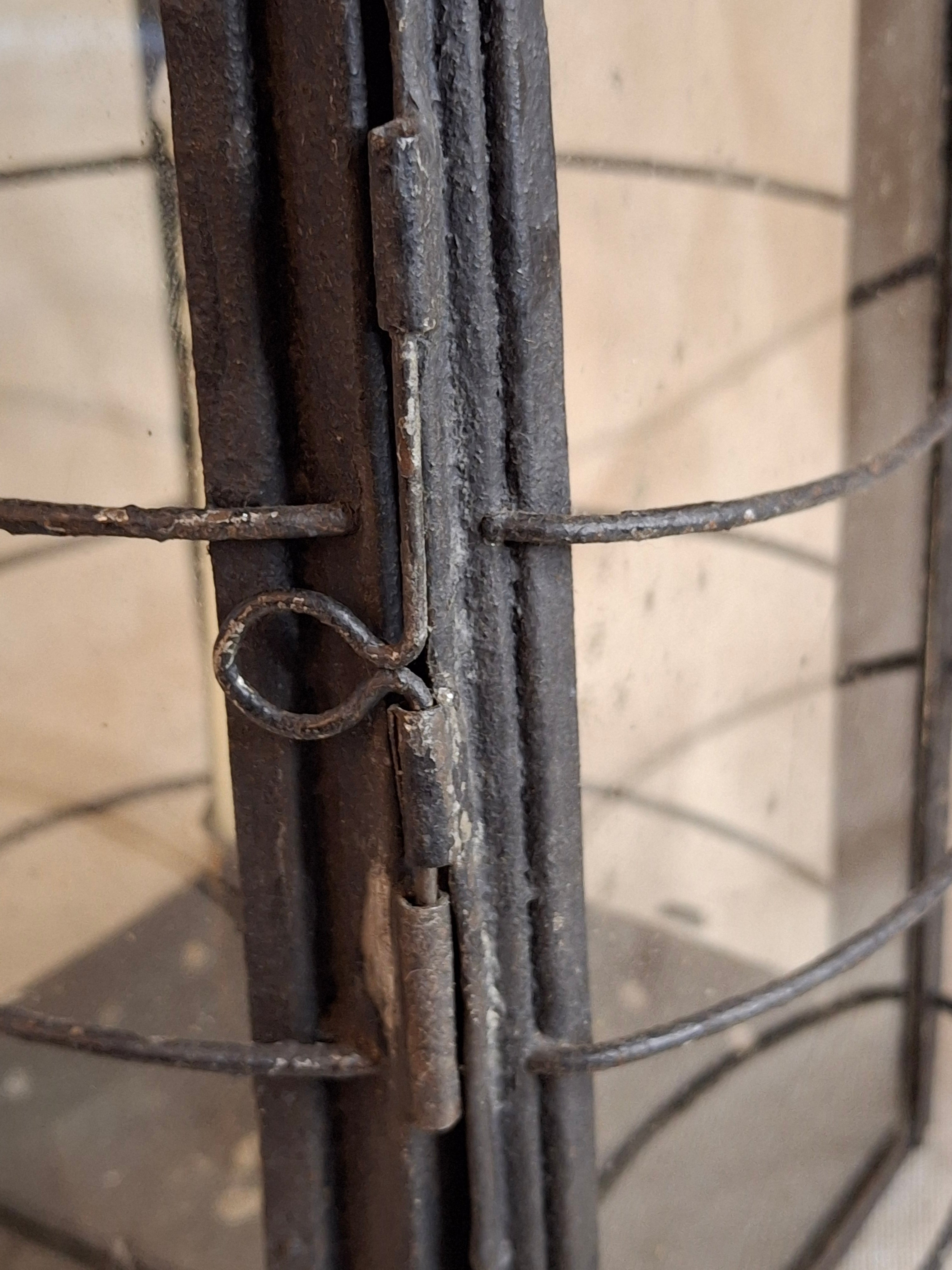 15.5" Antique 19thC Large Guarded Tin Candle Lantern Star Punched Primitive Patina