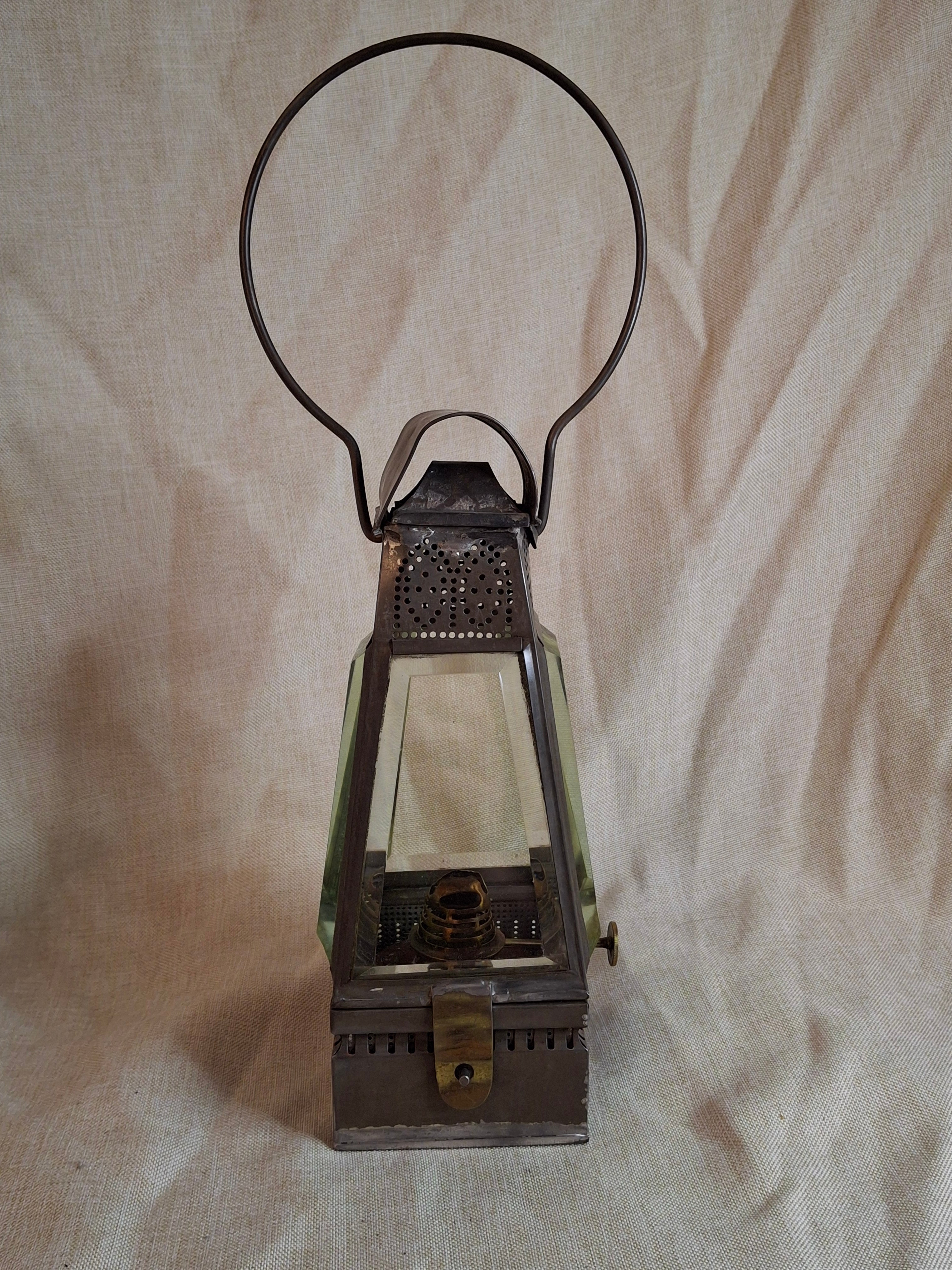 Antique Holmes Booth & Haydens Bevelled Glass Skater Lantern Triangular Kerosene 1870s