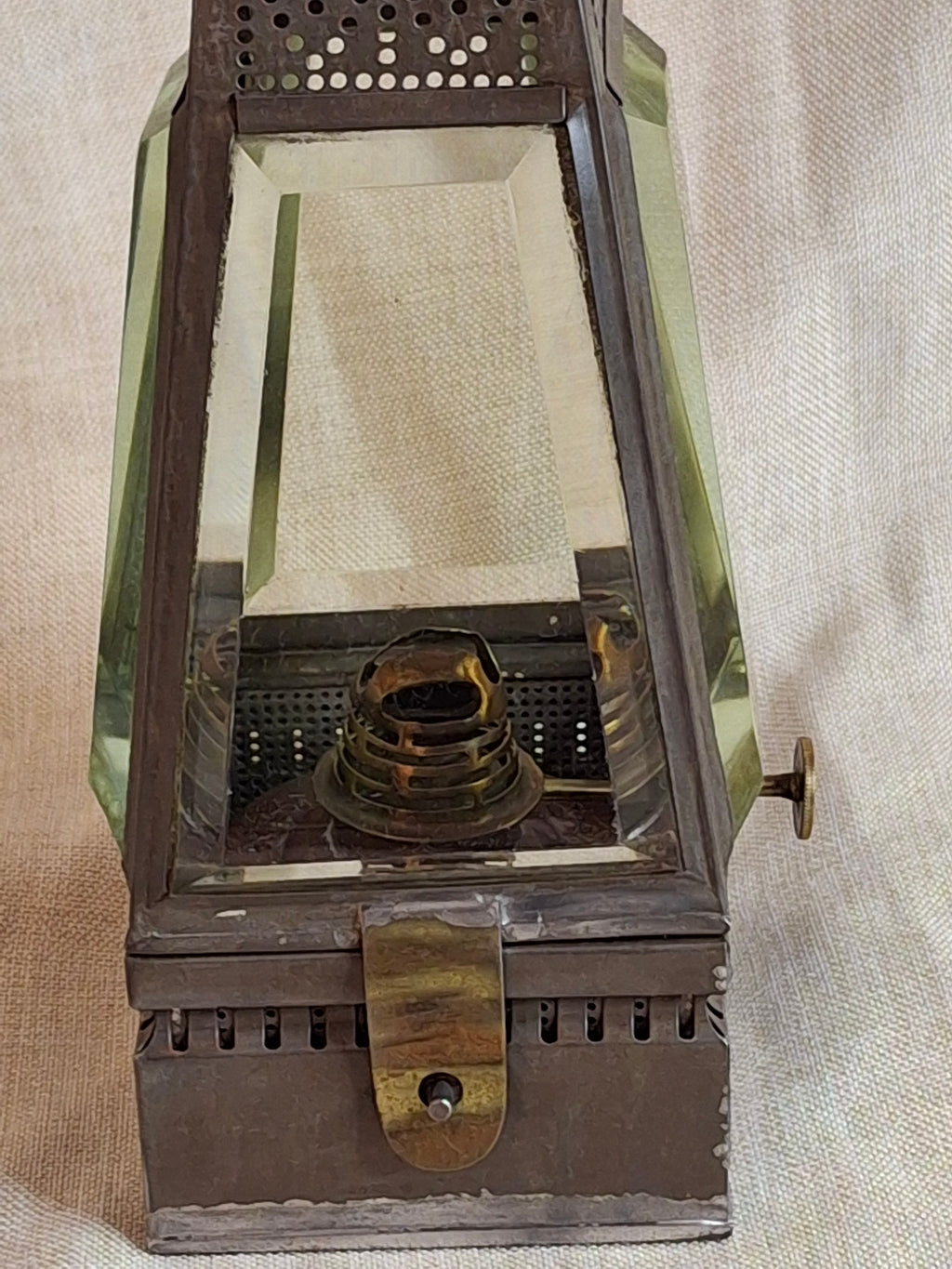 Antique Holmes Booth & Haydens Bevelled Glass Skater Lantern Triangular Kerosene 1870s