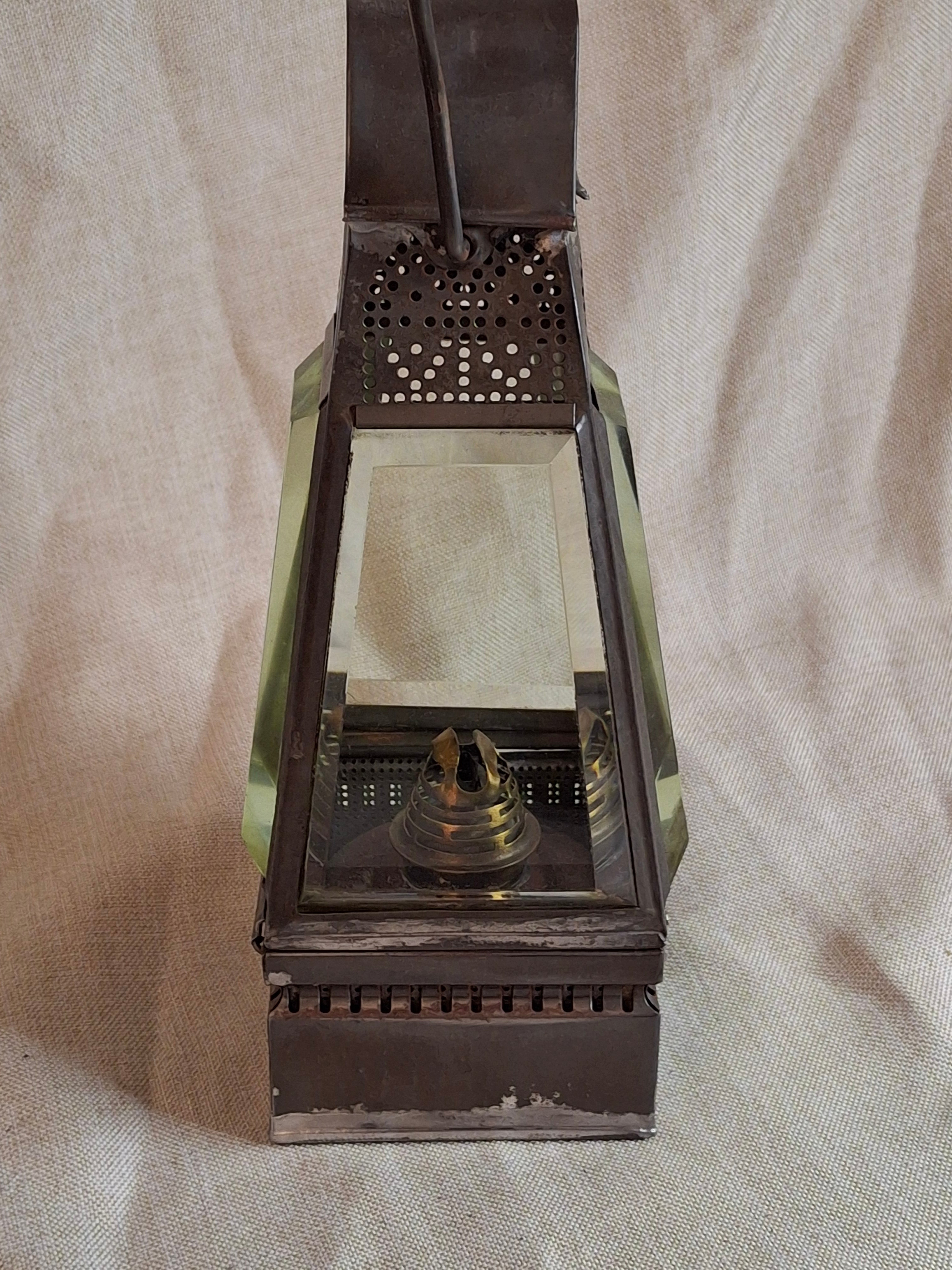 Antique Holmes Booth & Haydens Bevelled Glass Skater Lantern Triangular Kerosene 1870s