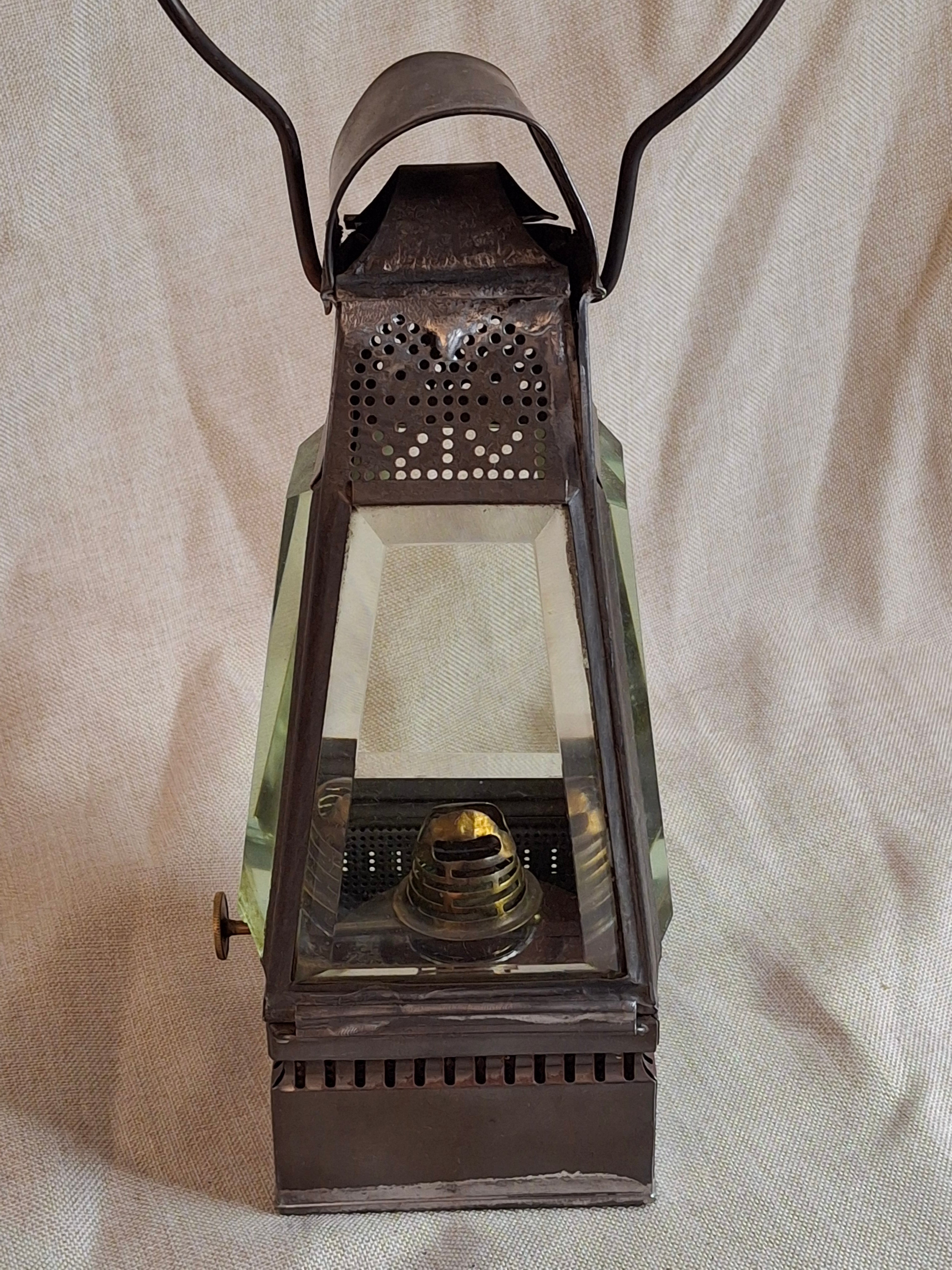 Antique Holmes Booth & Haydens Bevelled Glass Skater Lantern Triangular Kerosene 1870s