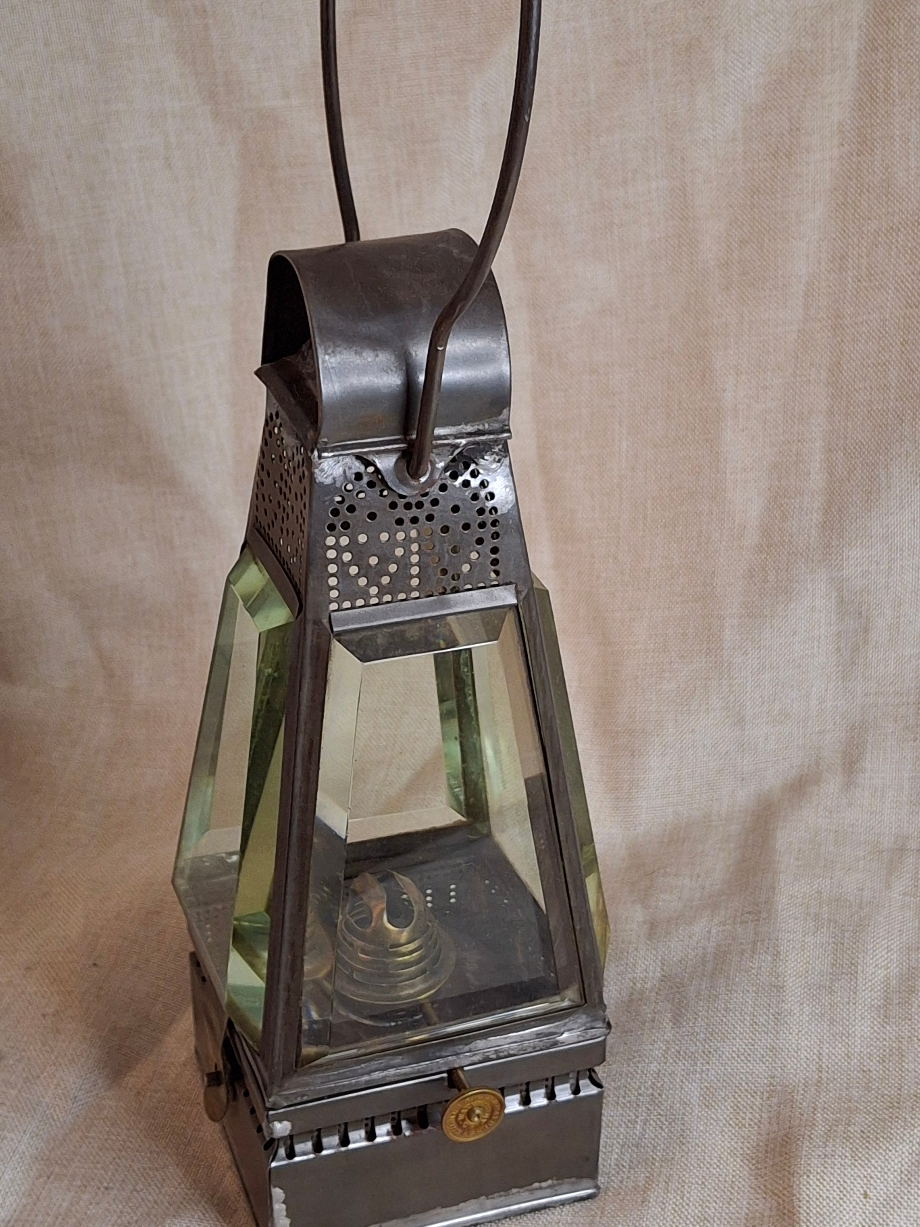 Antique Holmes Booth & Haydens Bevelled Glass Skater Lantern Triangular Kerosene 1870s